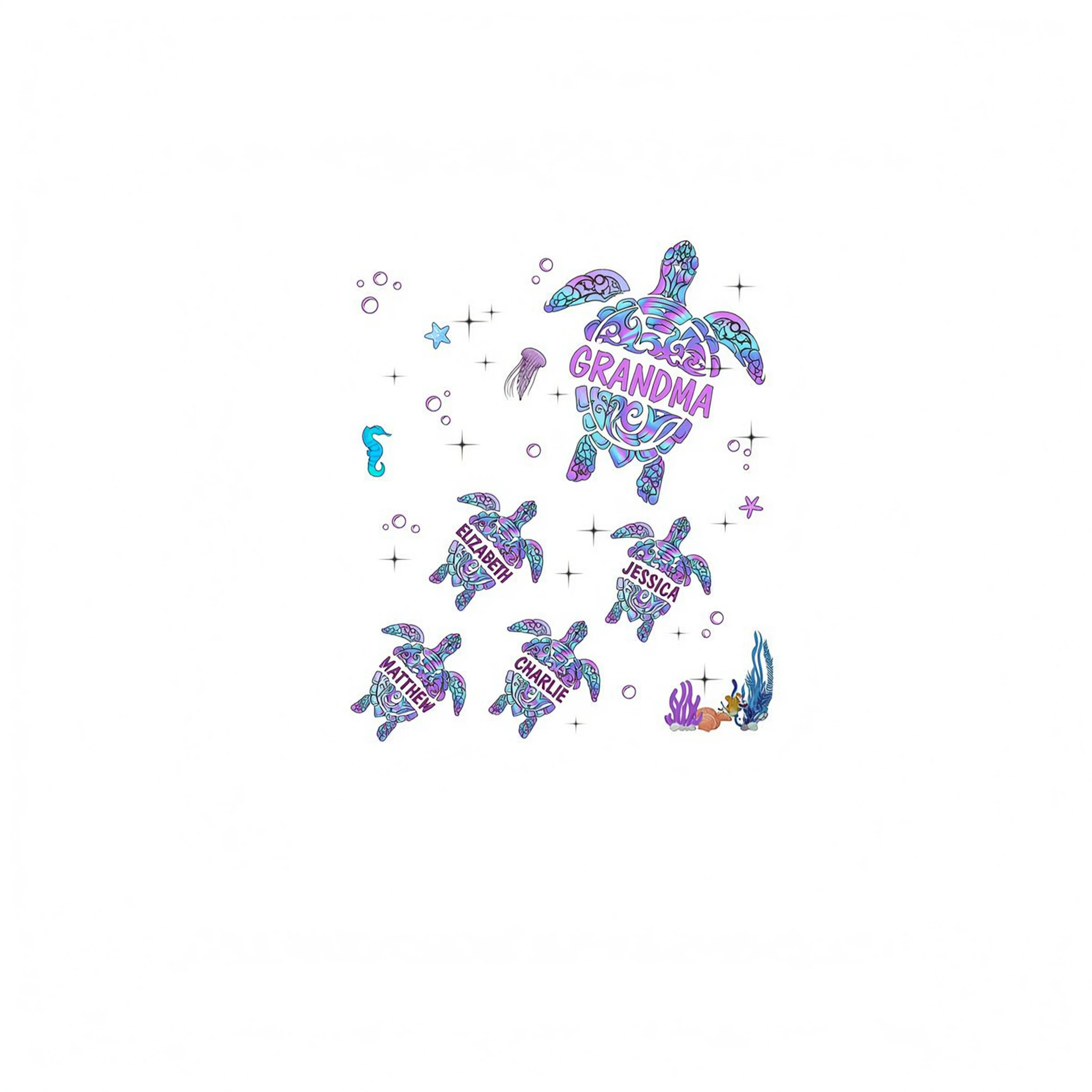 Grandma Mom Turtles Summer Hologram Personalized Shirt