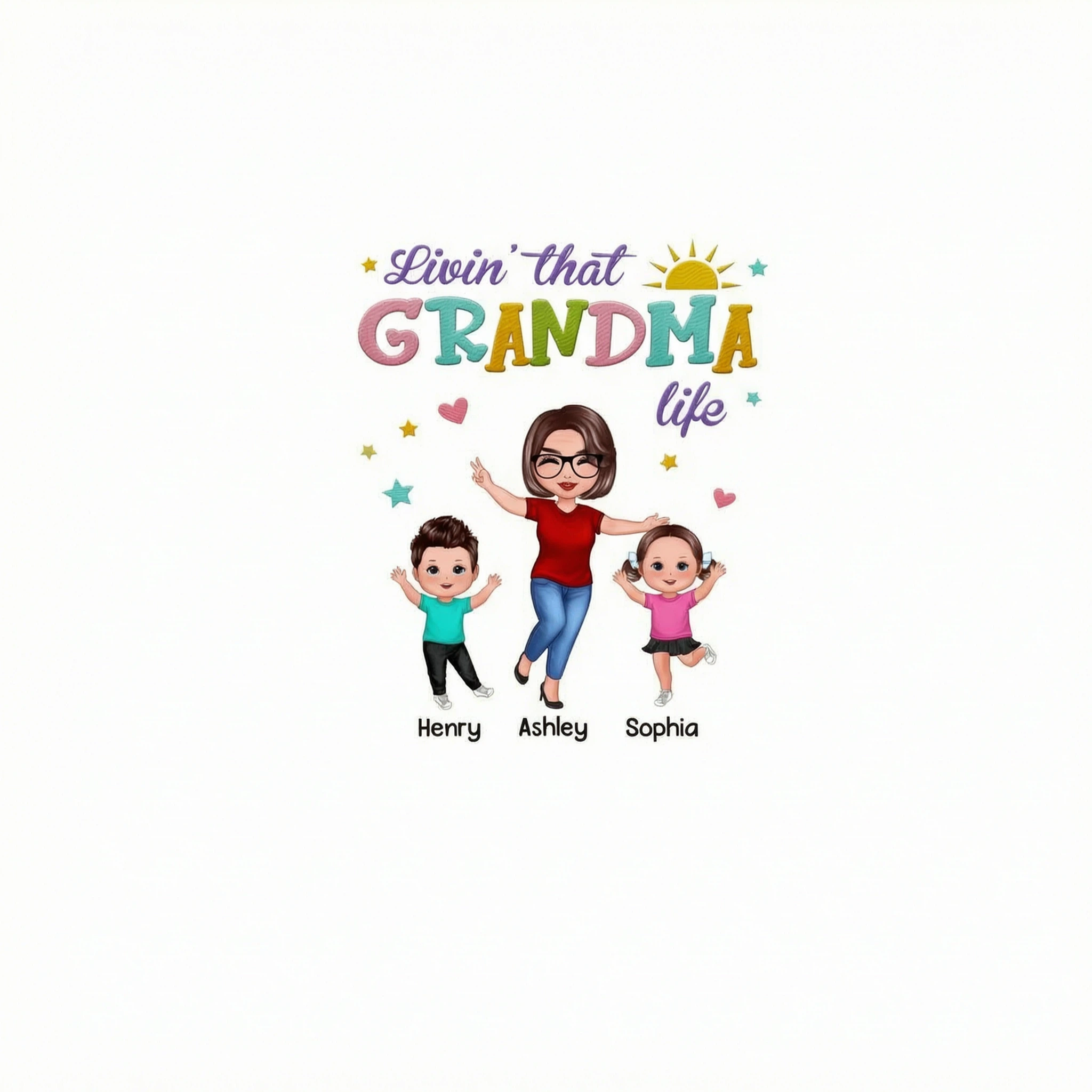 Livin� That Grandma Life Summer Vibe Happy Doll Woman & Kids Personalized Shirt