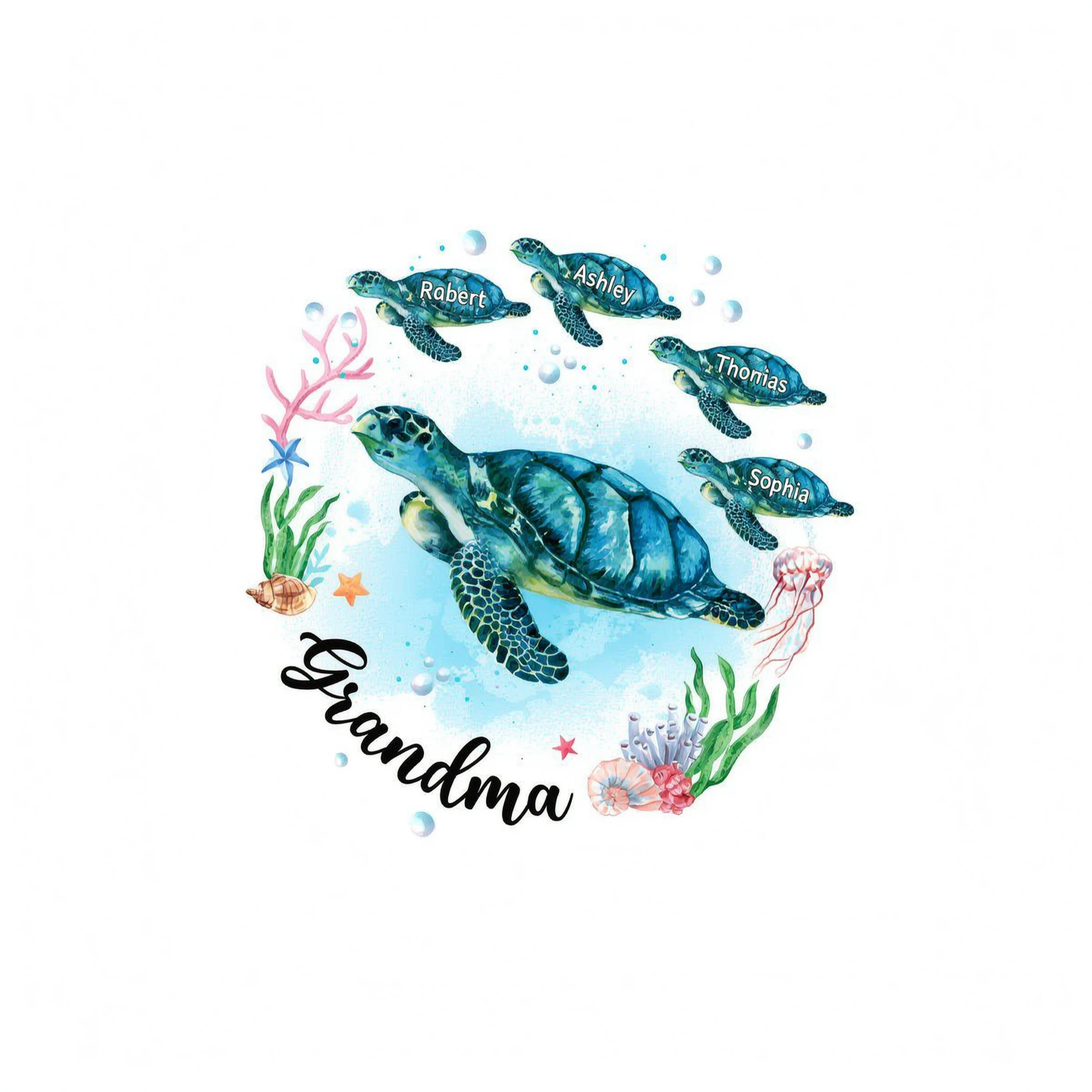 Grandma Mom Turtles Summer Personalized Shirt