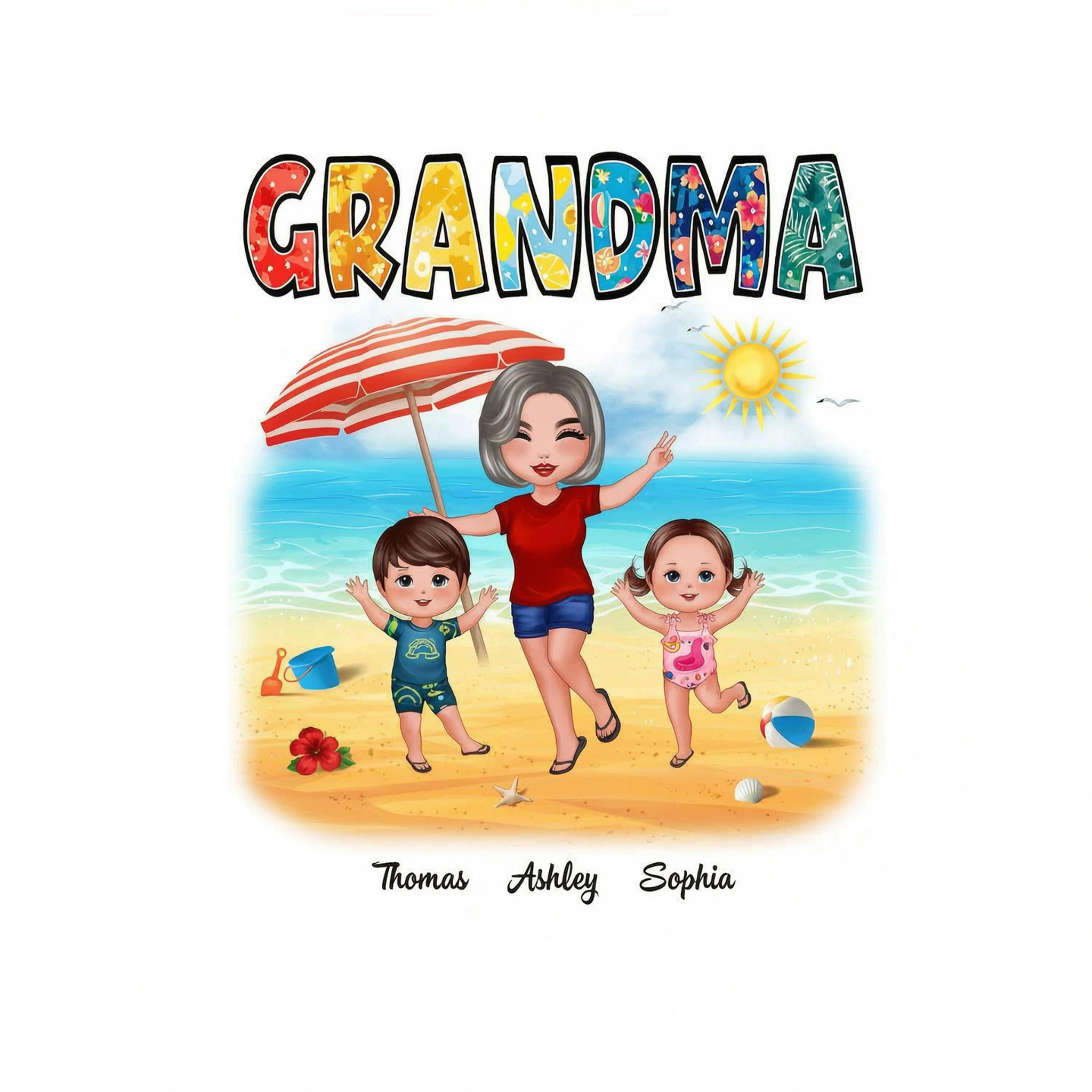 Summer Pattern Grandma Mom Happy Doll Woman And Kids Personalized Shirt