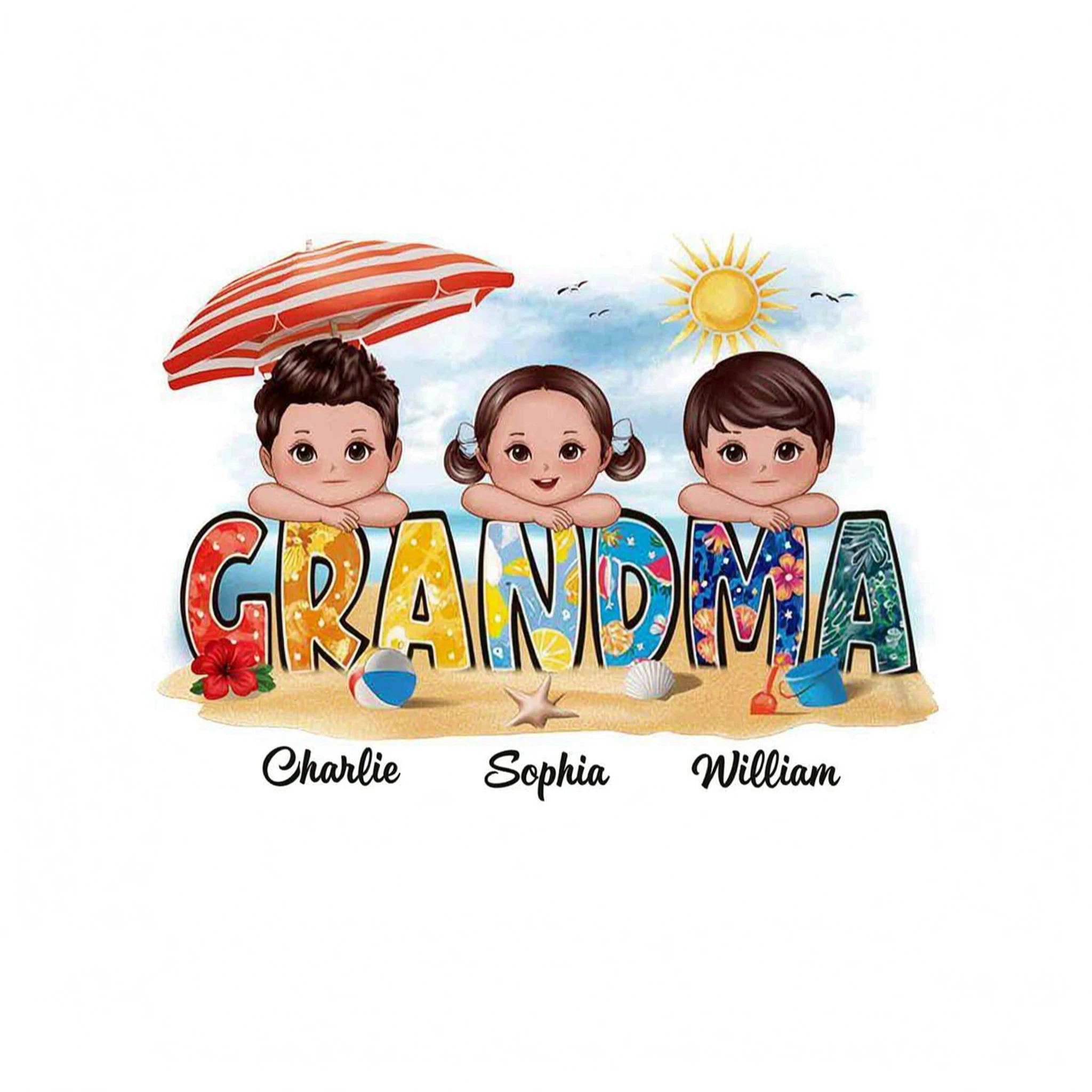 Summer Pattern Grandma Mom Auntie Doll Kids On Hand Personalized Tank Top Shirt