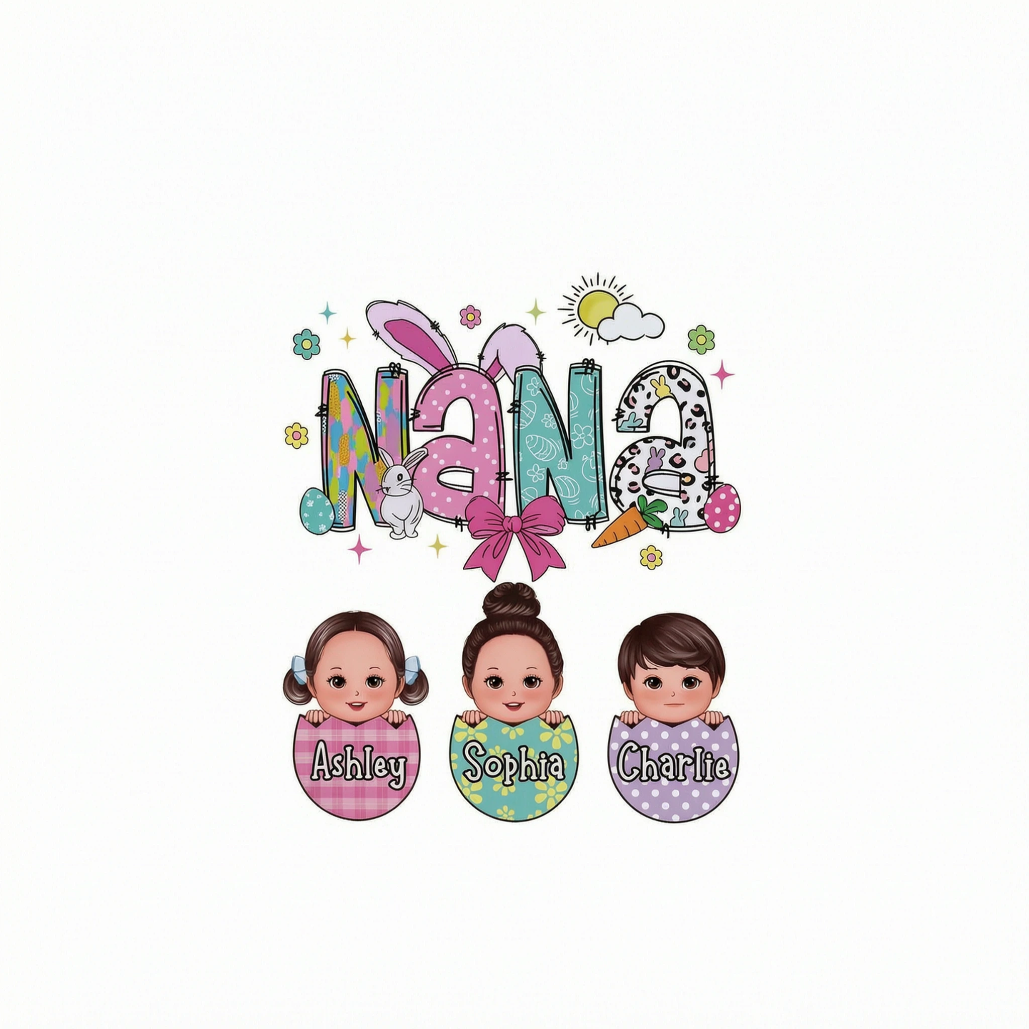 Grandma Mom Gigi Easter Eggs Kids Name Personalized Shirt