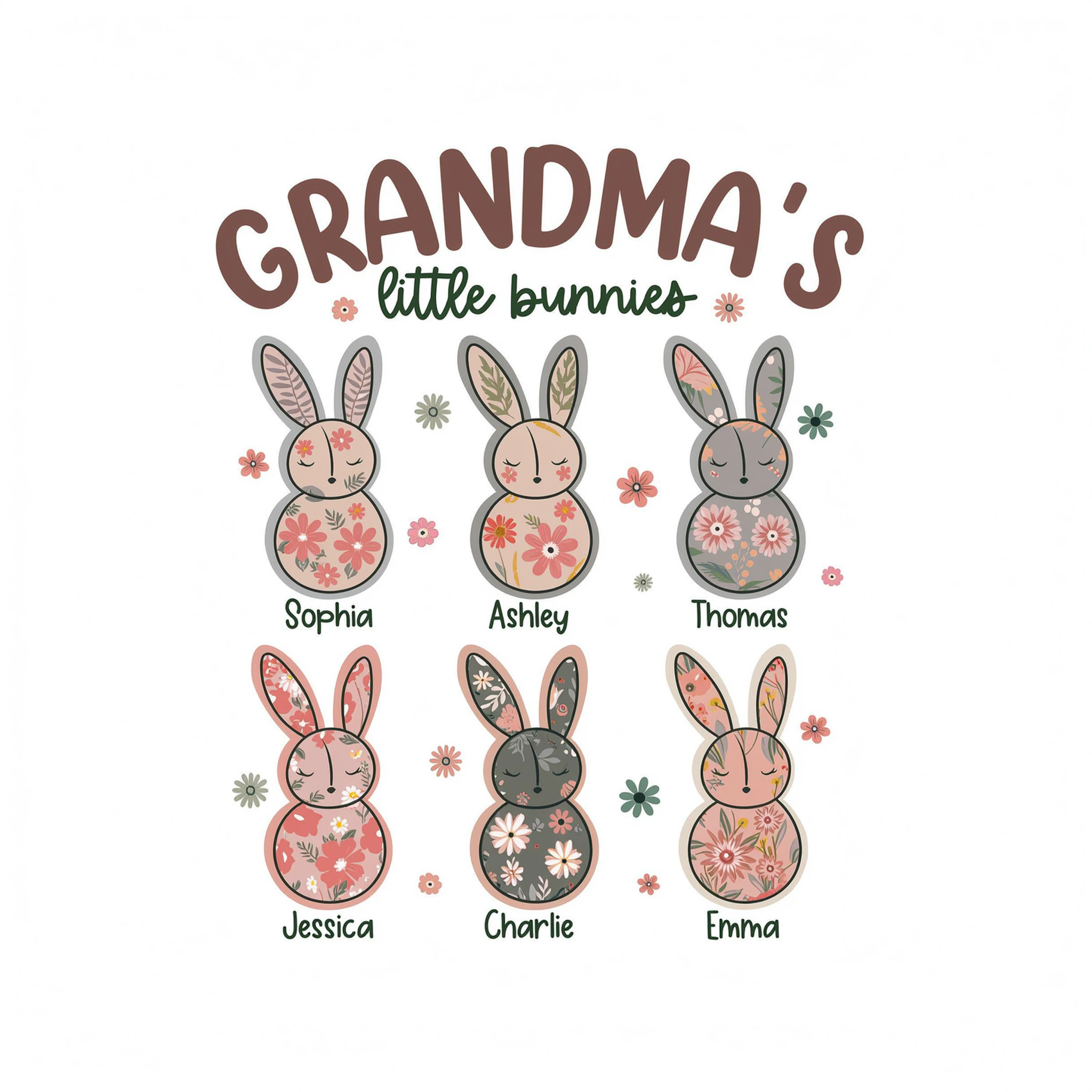 Grandma's Little Bunnies Floral Easter Personalized Shirt