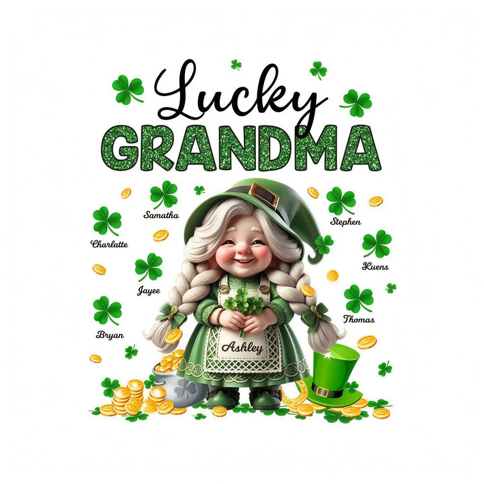 St. Patrick's Day Gnome Lucky Grandma Personalized Shirt