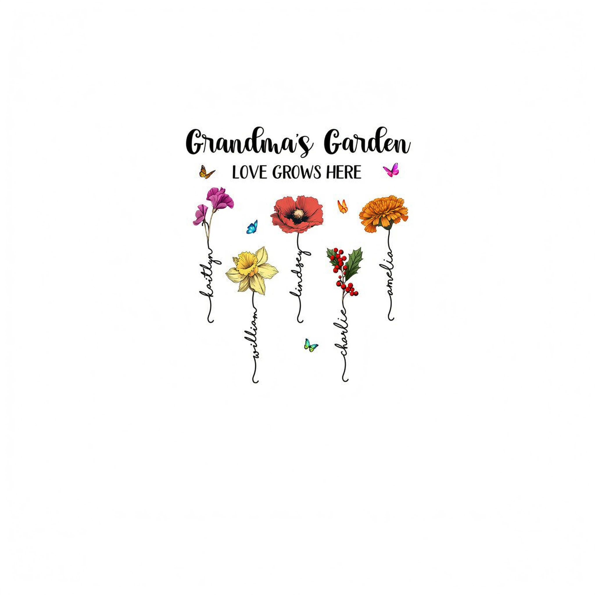 Grandma�s Garden Love Grows Here Beautiful Birth Month Flower Mother�s Day Gift For Grandma Mom Personalized Shirt