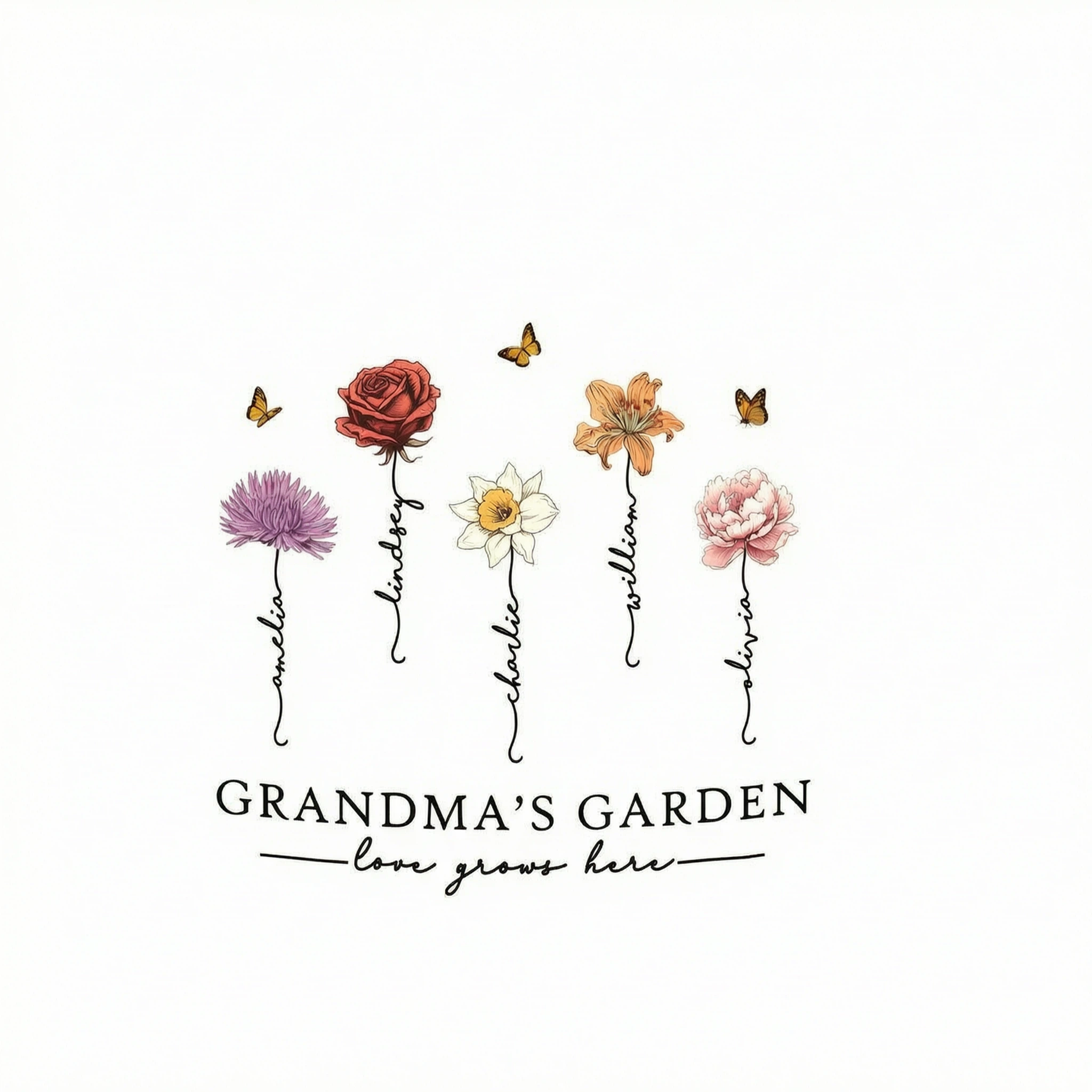 Grandma's Garden Love Grows Here Beautiful Birth Month Flower Personalized Stainless Tumbler With Handle