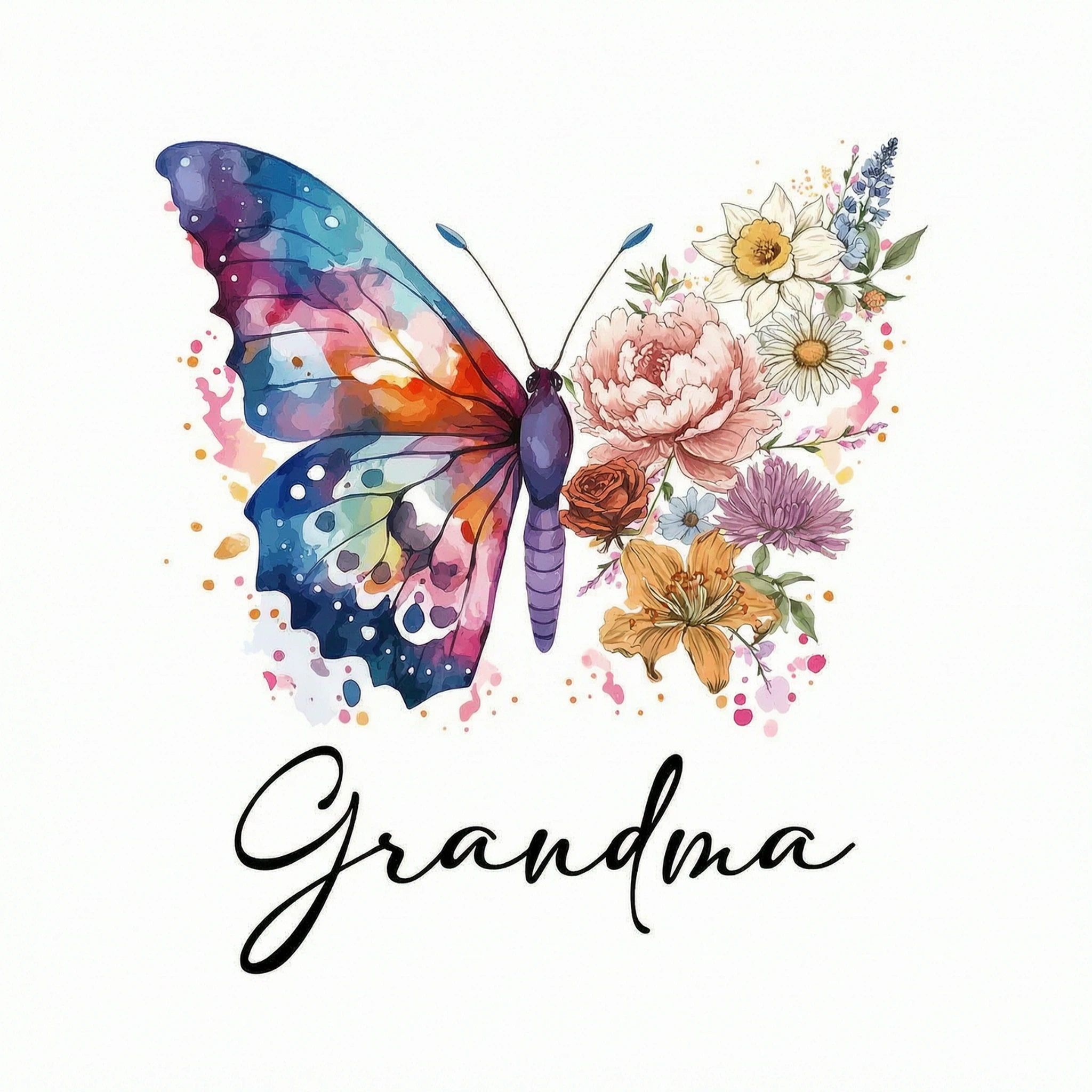 Grandma Mom Half Butterflies Birth Month Flowers Personalized Shirt