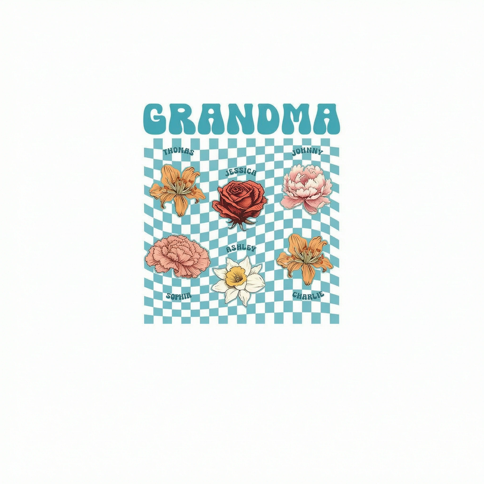 Grandma Mom With Kids' Birth Month Flowers RETRO Personalized Shirt, Birthday Gift, Gift For Mom Grandma