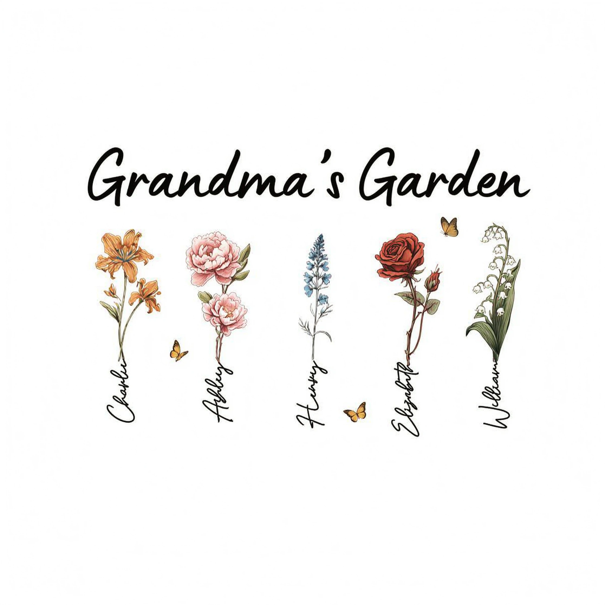 Grandma�s Garden Vintage Birth Month Flower Personalized Shirt, Heartfelt Gift For Grandma, Mom, Auntie