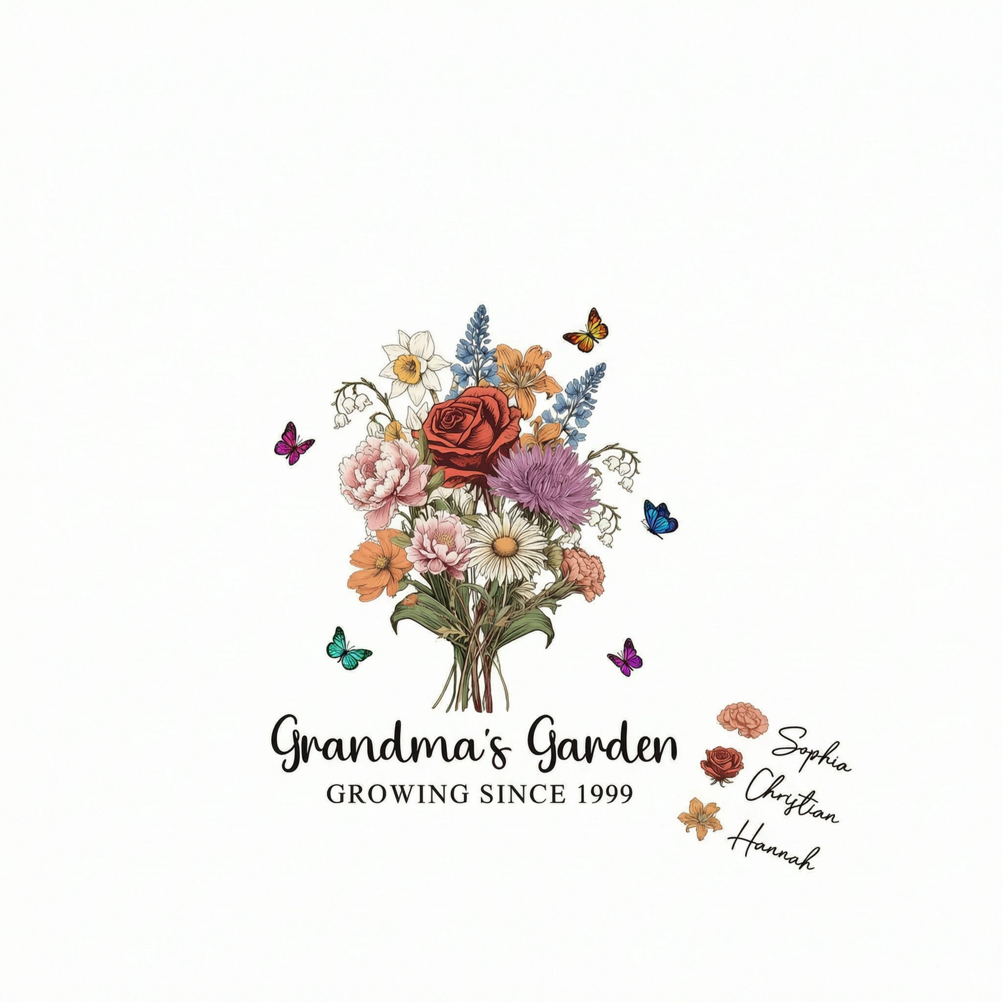 Grandma�s Garden Vintage Birth Month Flowers Bouquet Personalized Sleeve Printed Sweatshirt