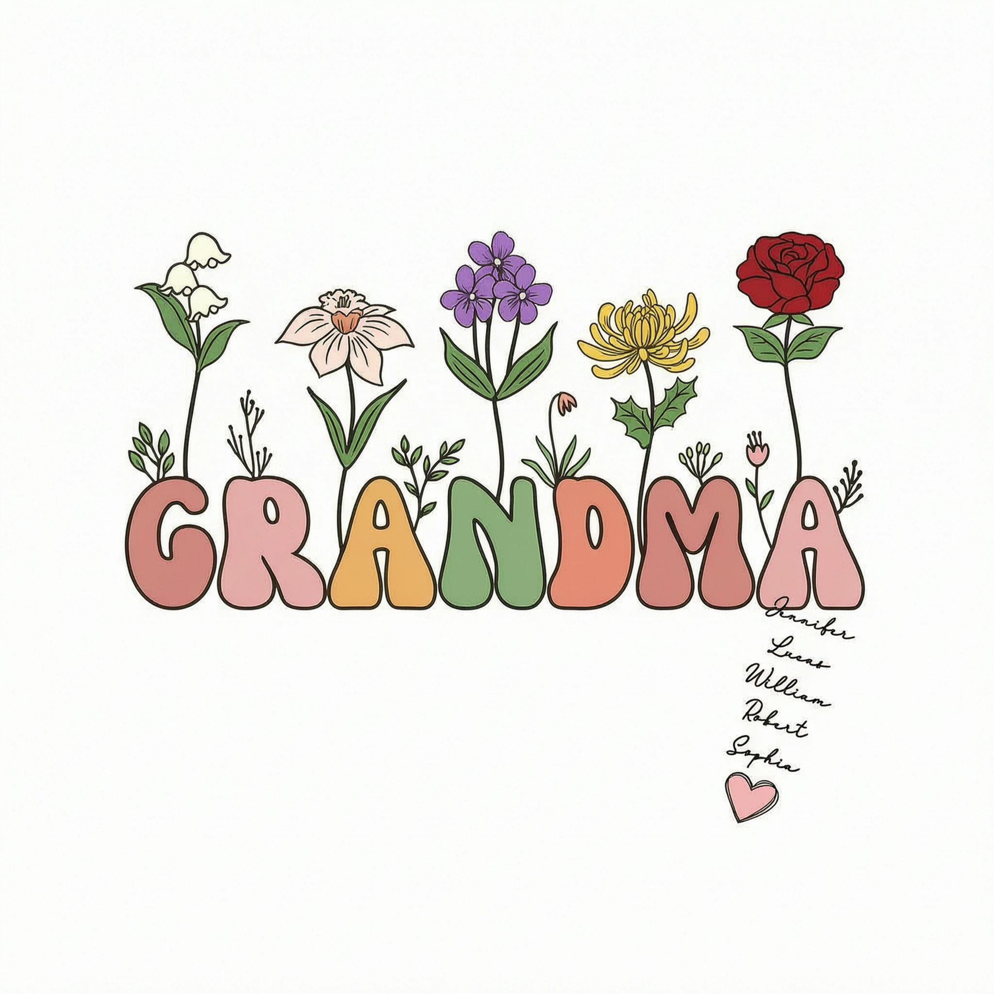 Grandma Retro Birth Month Flower Gift Personalized Sleeve Printed Sweatshirt
