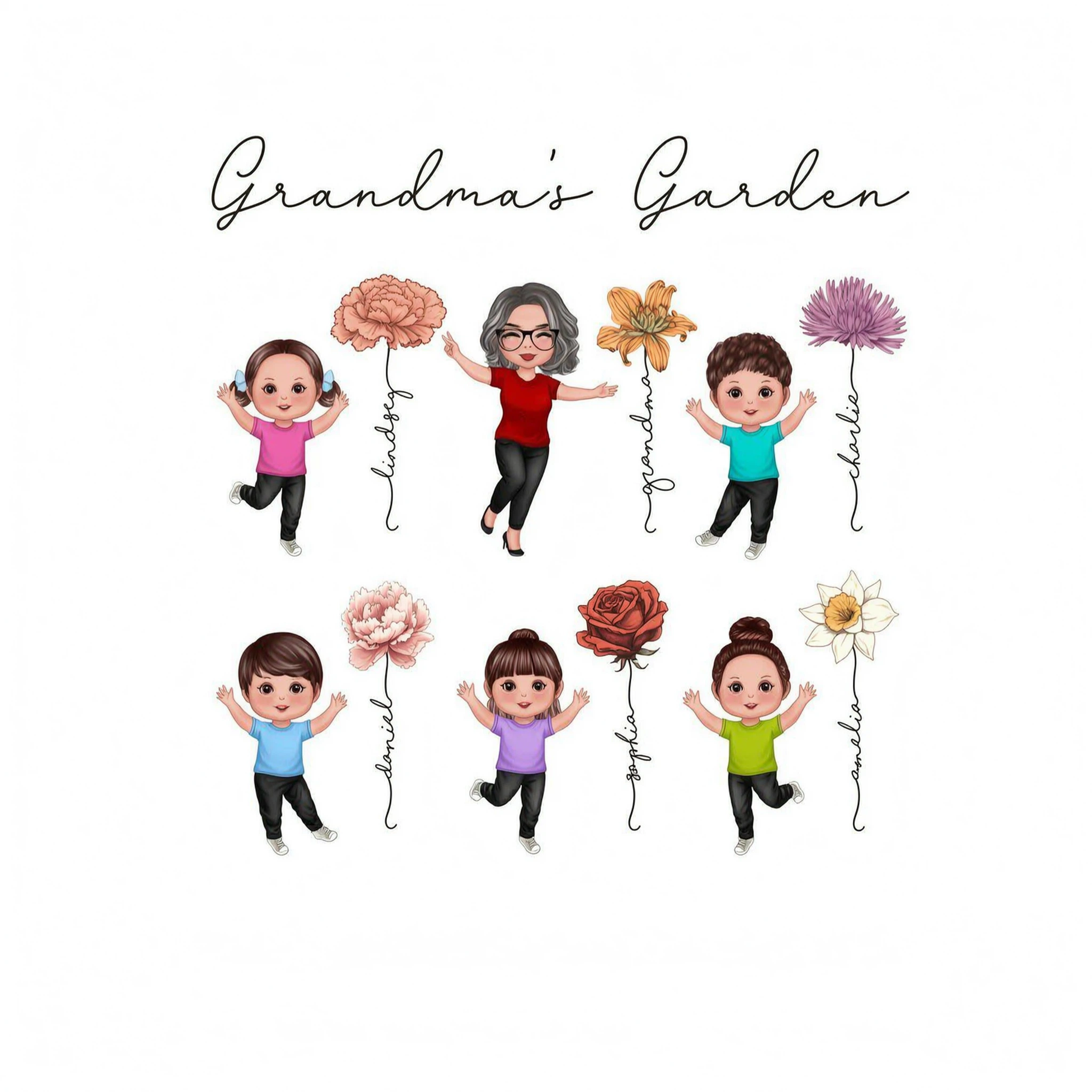 Happy Grandkids Grandma Garden Vintage Birth Month Flowers Mother�s Day Gift Personalized Shirt
