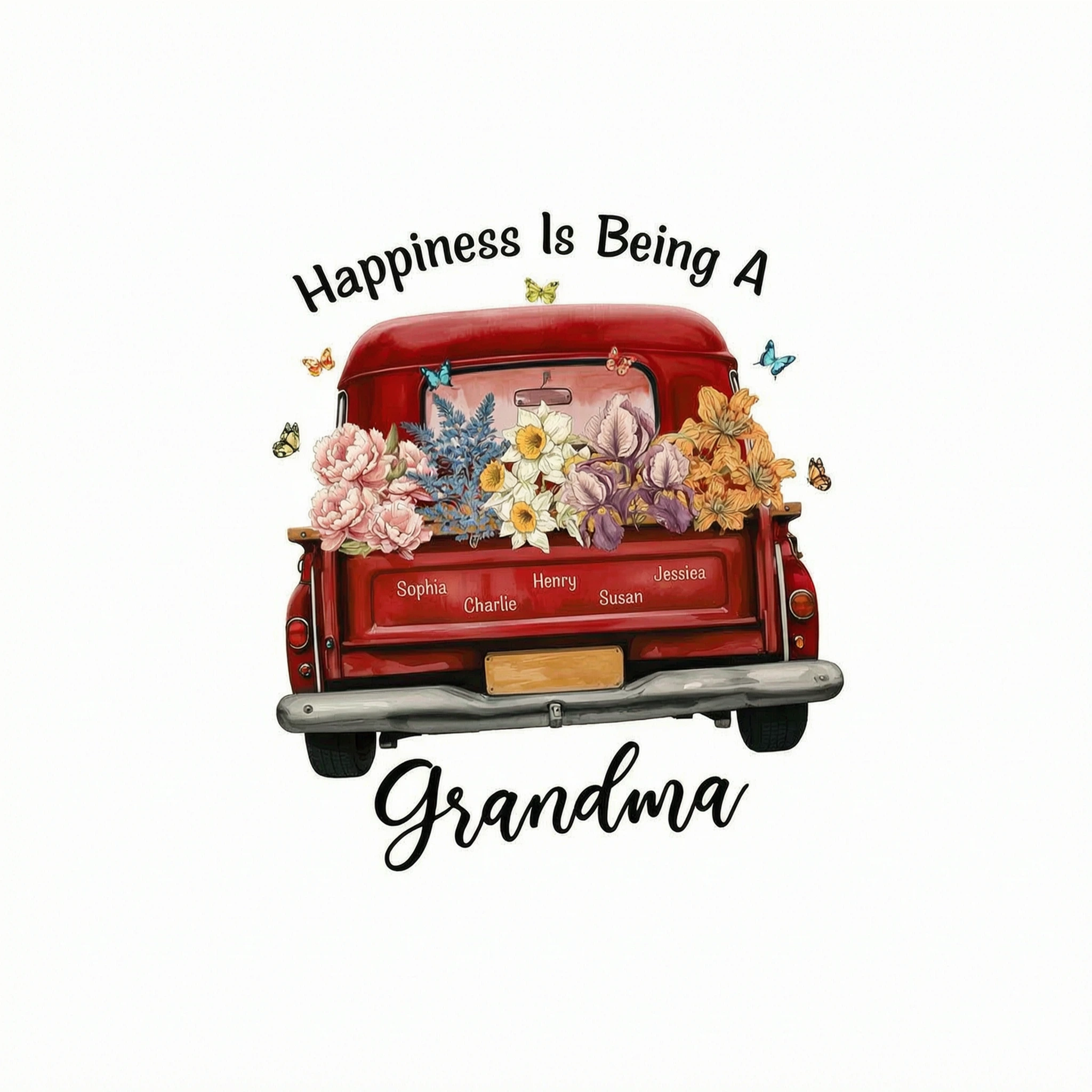 Happiness Is Being A Grandma Mom Birth Month Flowers Truck Personalized Shirt, Mother's Day gift for Moms, Grandmas