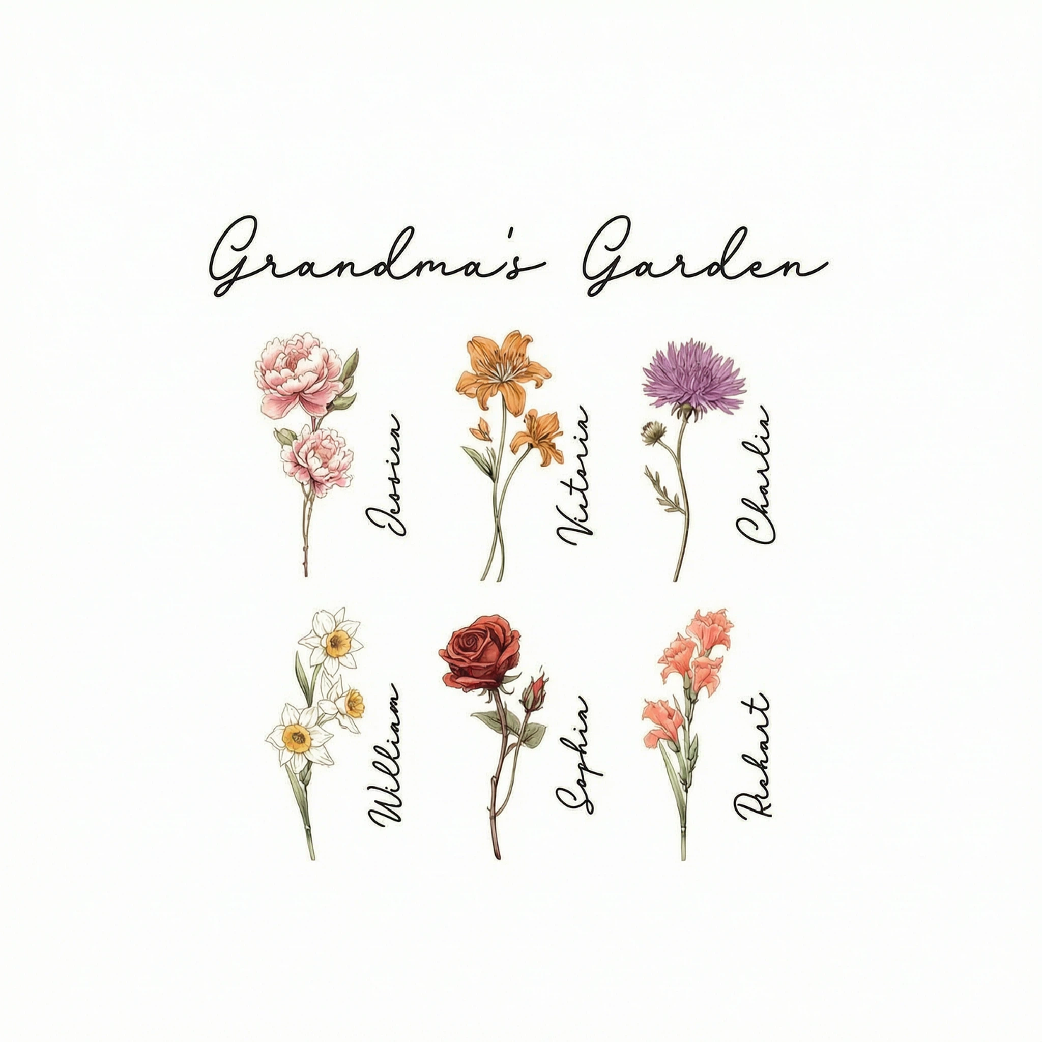 Grandma Mom Garden Vintage Birth Month Flowers Mother�s Day Gift Personalized Shirt
