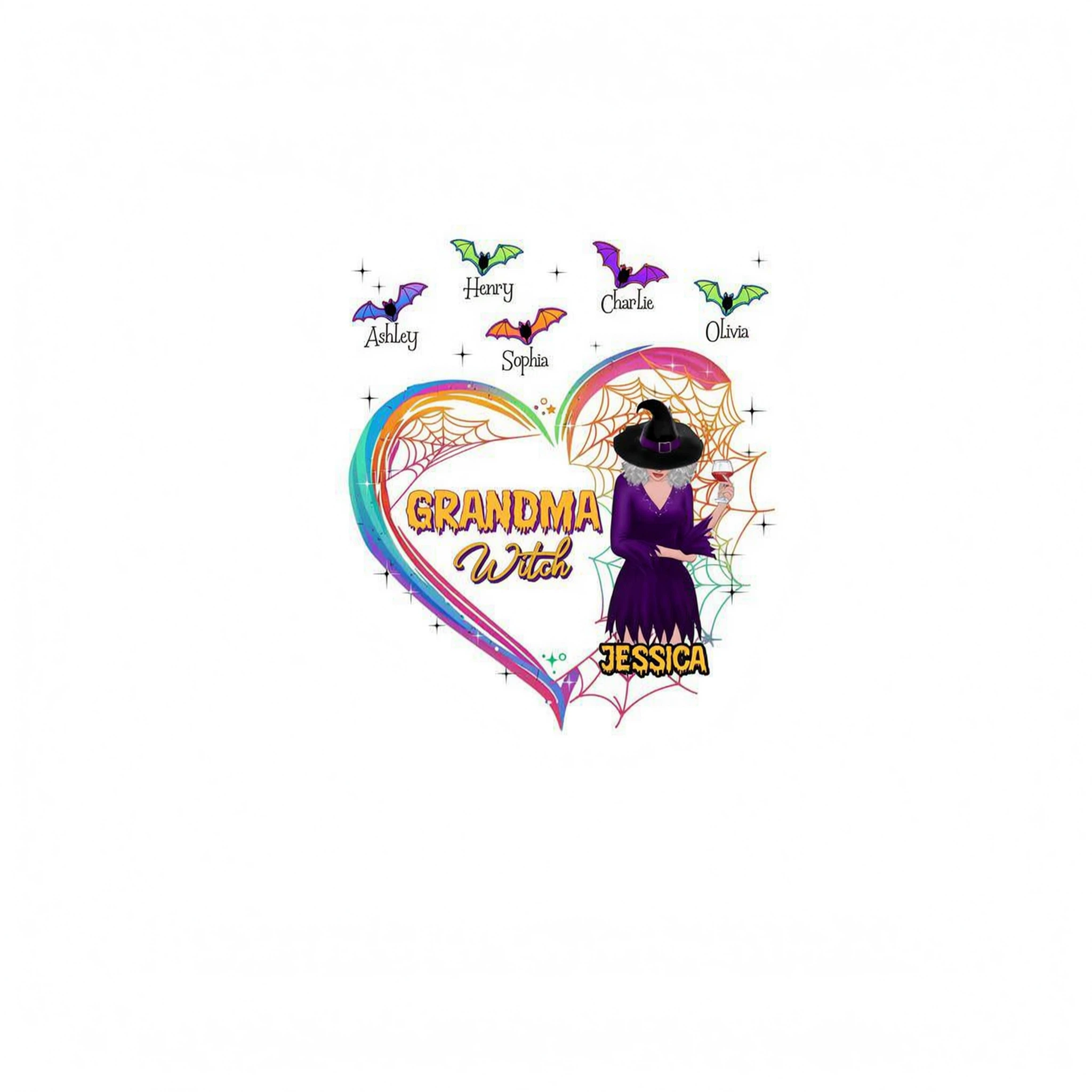 Heart Grandma Mom With And Bats Kids Names Halloween Personalized Shirt