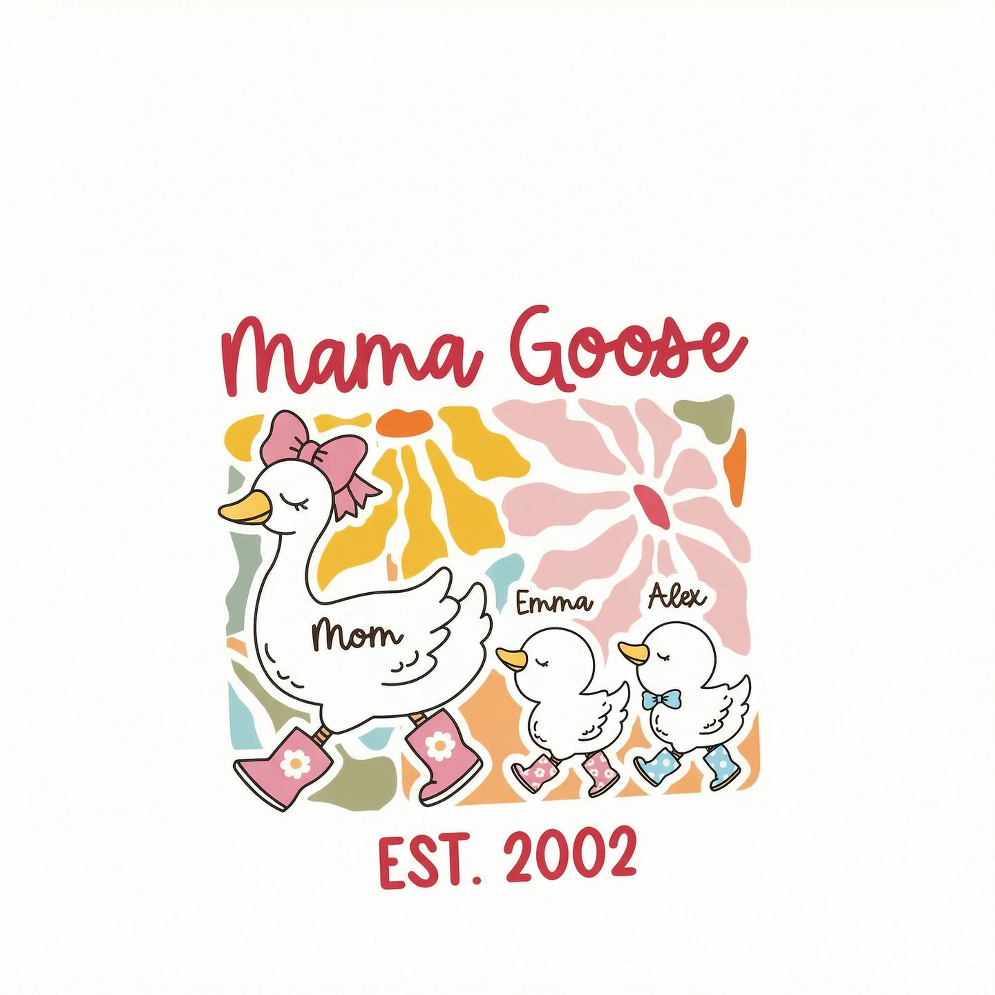 Mama Goose Grandma Goose & Kids Colorful Floral Personalized Shirt
