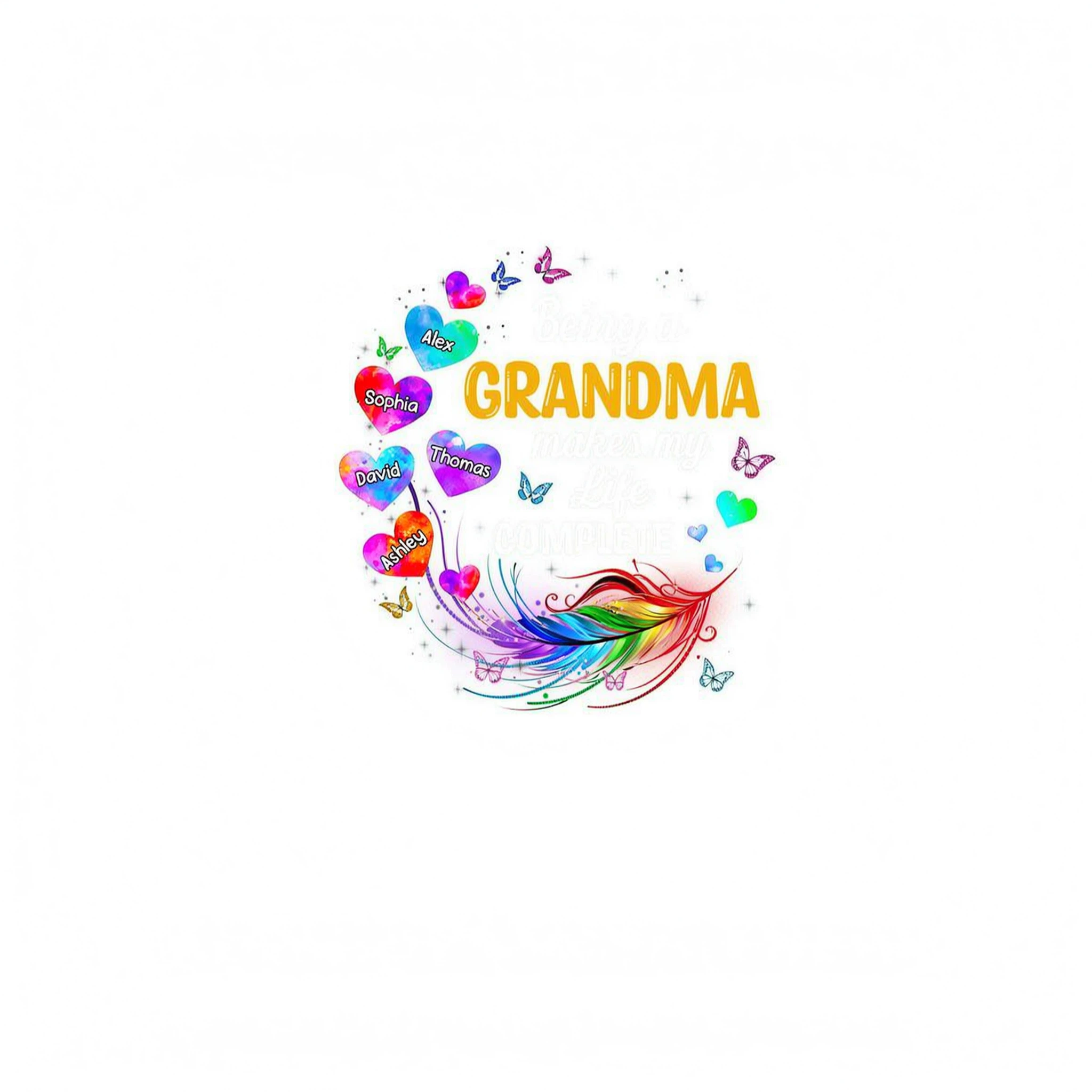 Colorful Feather Hearts Grandma Mom Personalized Shirt