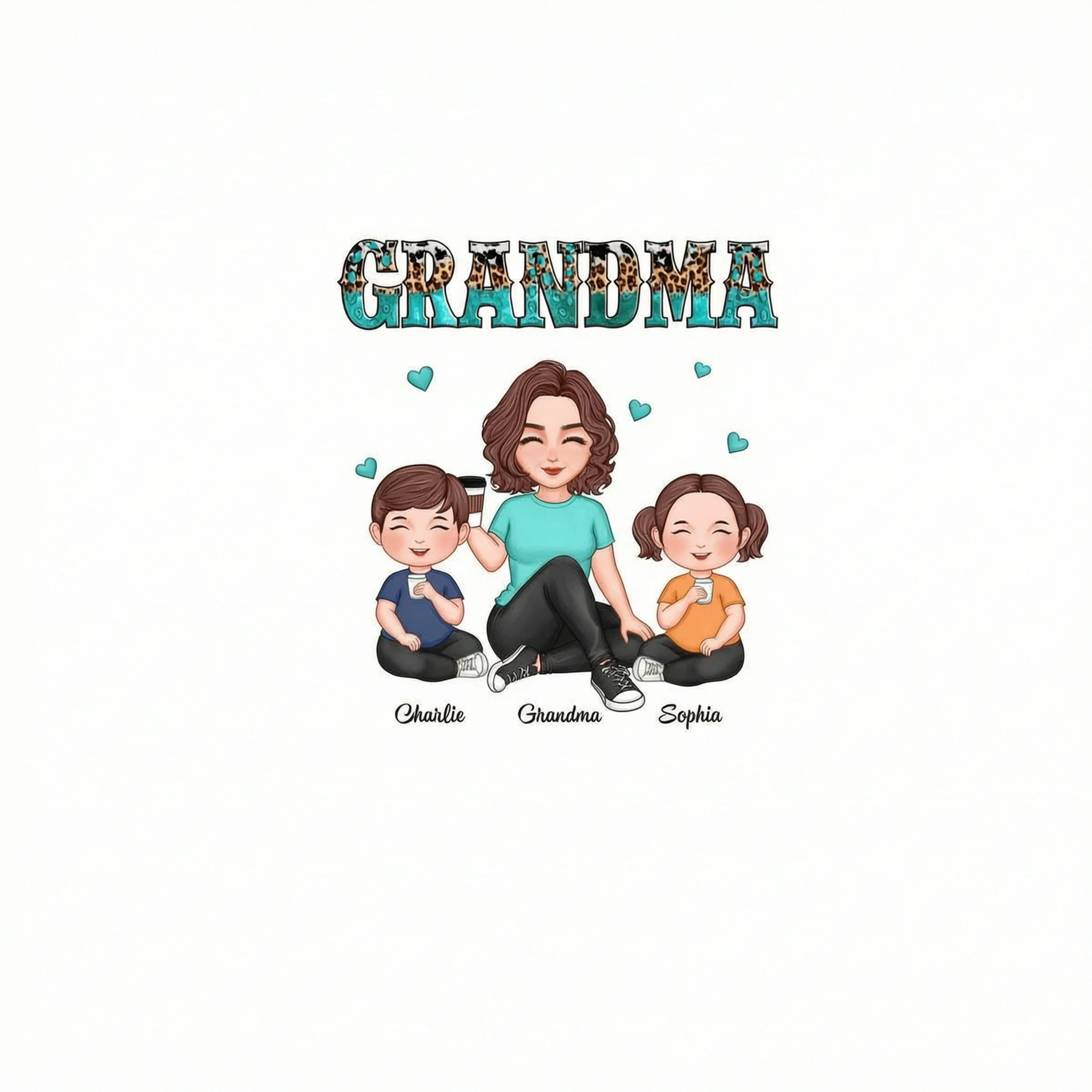Grandma Sitting With Grandkids Leopard Pattern Personalized Shirt