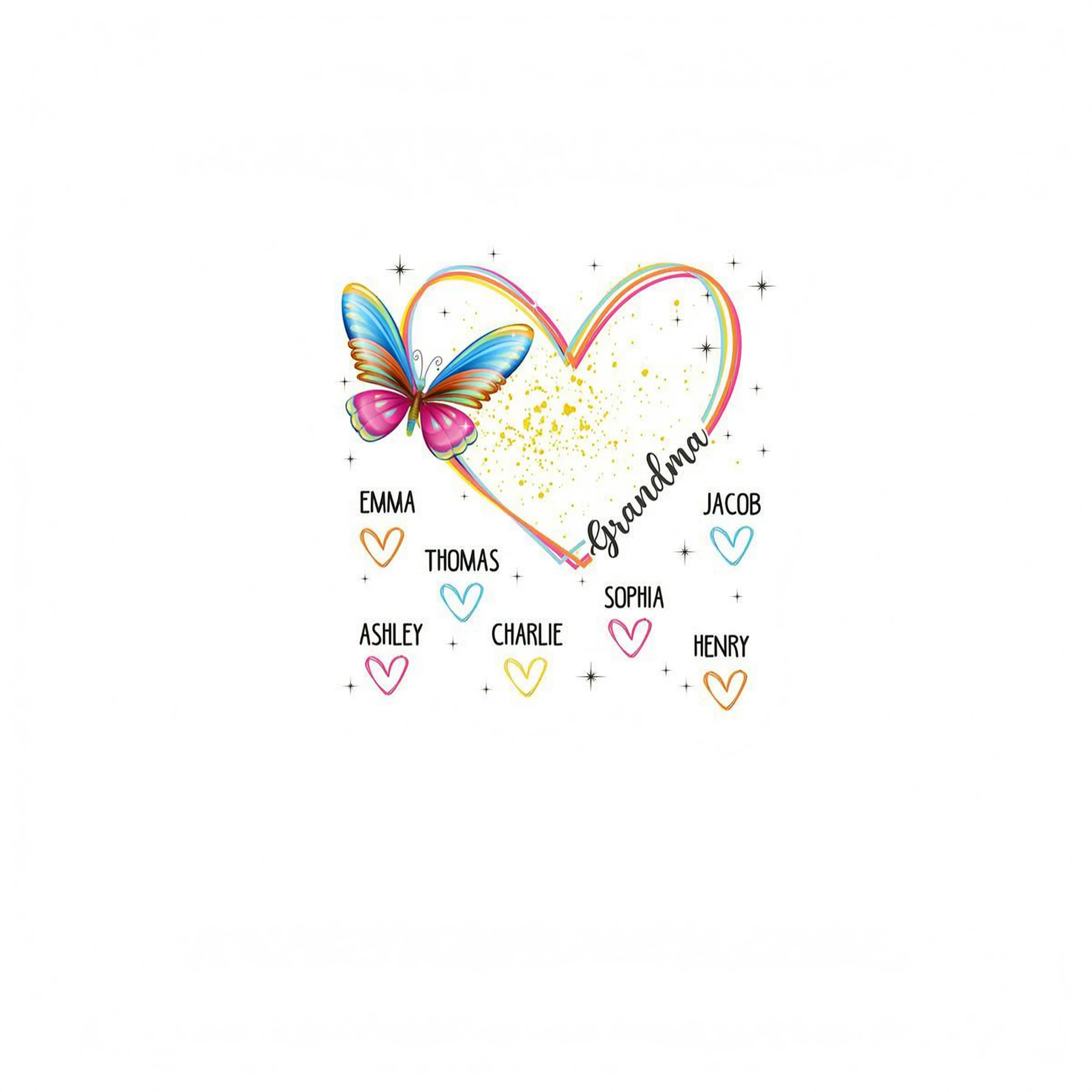 Grandma Mom Heart Lines Butterfly Personalized Shirt