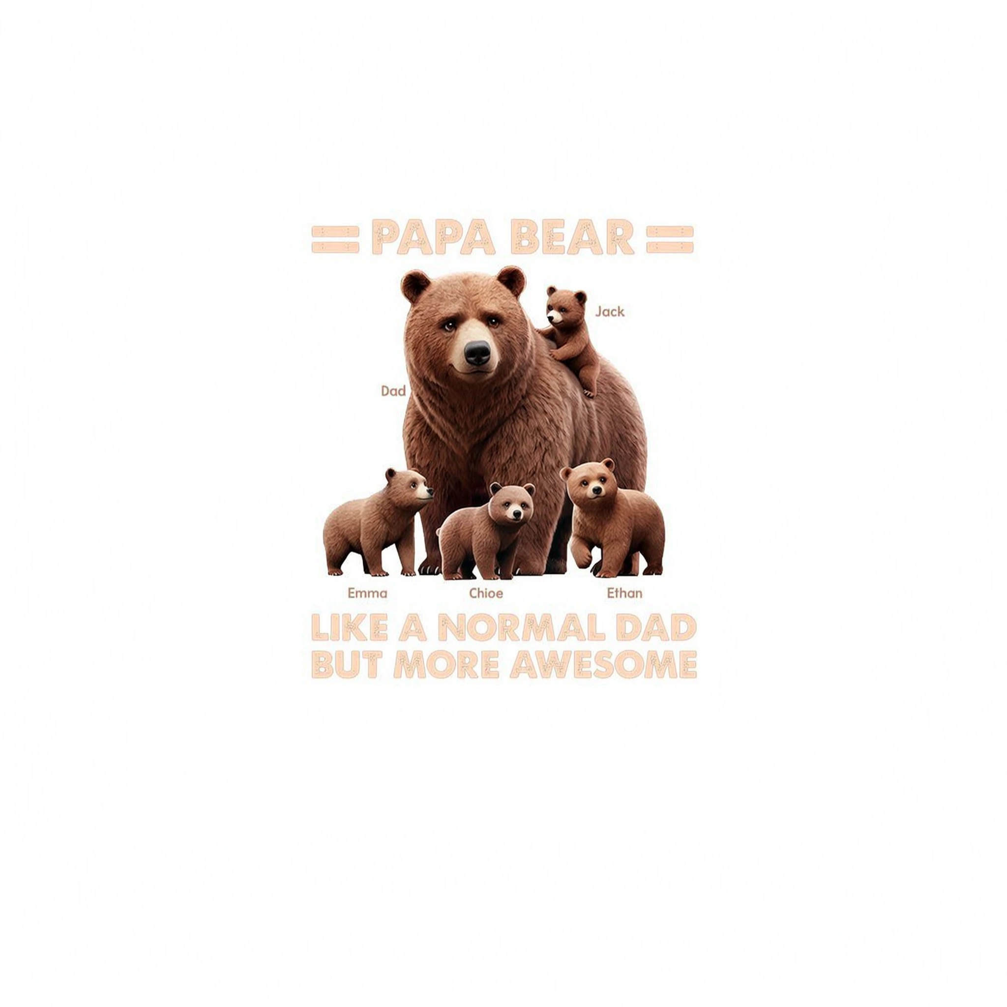 Papa Bear And Kids 3D Effect Personalized Shirt, Father's Day gift for Dads, for Grandpas