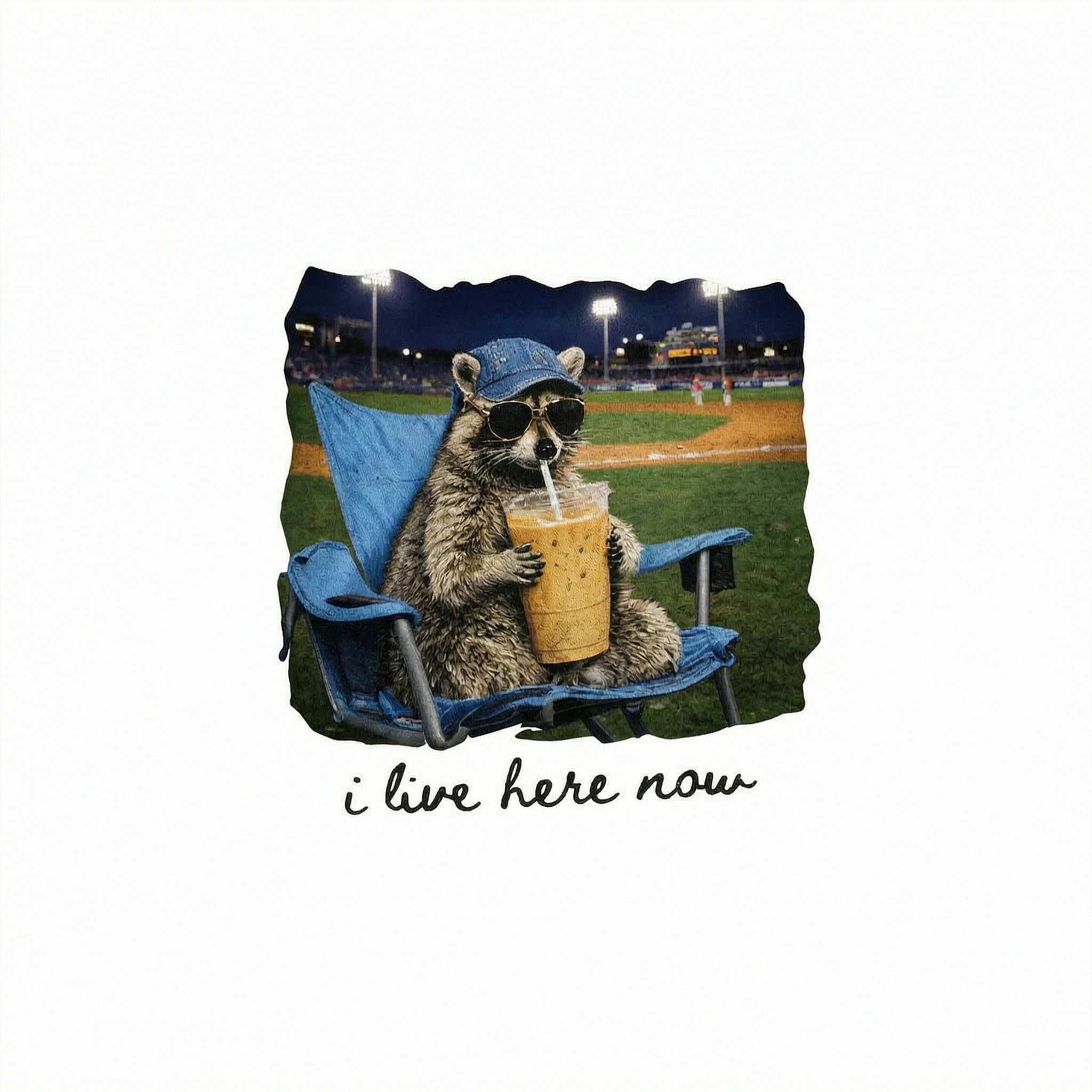 I Live Here Now Raccoon Goose On Ballfield - Personalized Double Sided Shirt