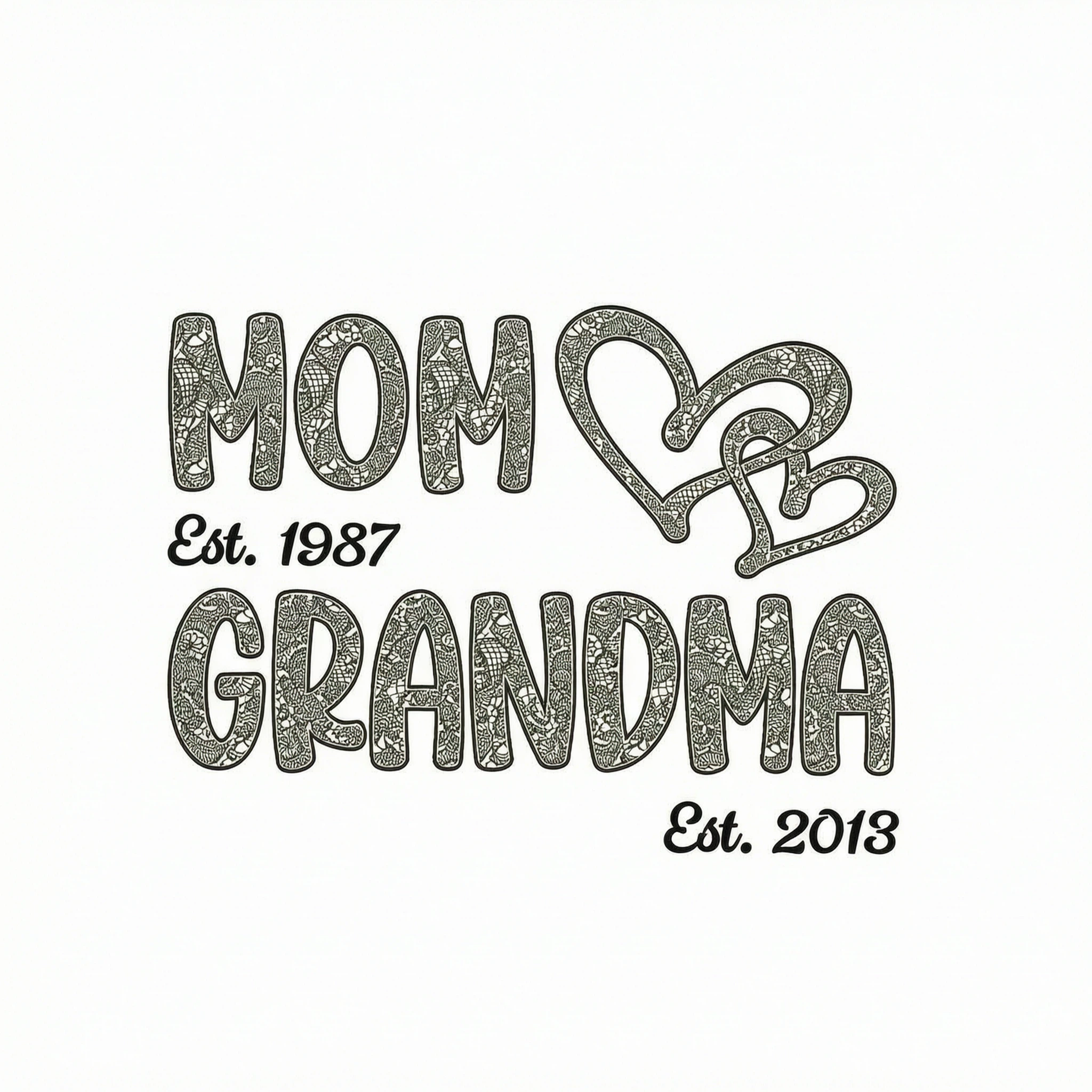 Mom Grandma Lace Pattern Est Year - Personalized Shirt - Gift For Grandma, Mom