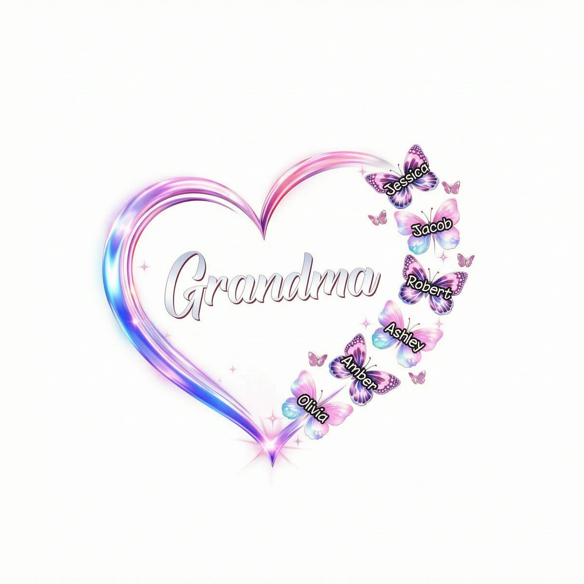 Grandma Mom Butterfly Heart with Kids' Names - Personalized Shirt - Sentimental Gift for Grandma, Mom
