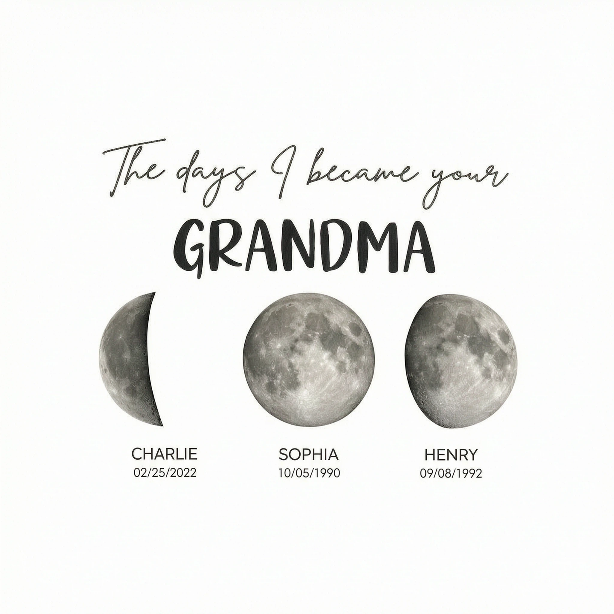 The Days I Became A Grandma Custom Grandkids Birth Moon Phase - Personalized Shirt - Mother's Day Gift For Grandma