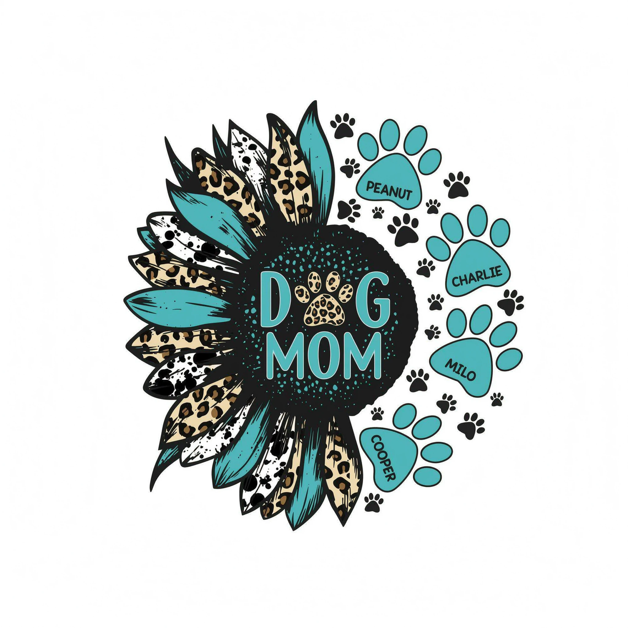 Sunflower Turquoise Cowhide Leopard Dog Cat Mom Personalized Shirt