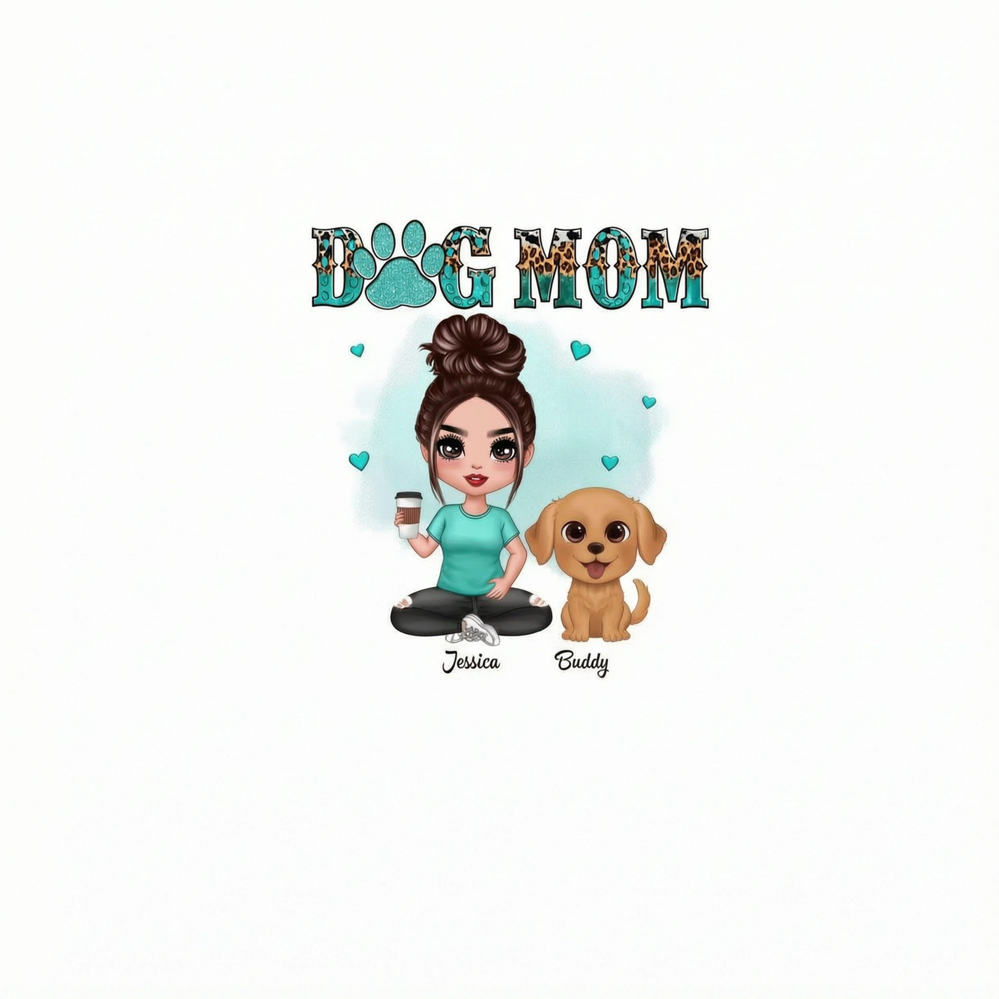 Watercolor Cute Dogs Teal And Leopard Dog Mom Personalized Shirt