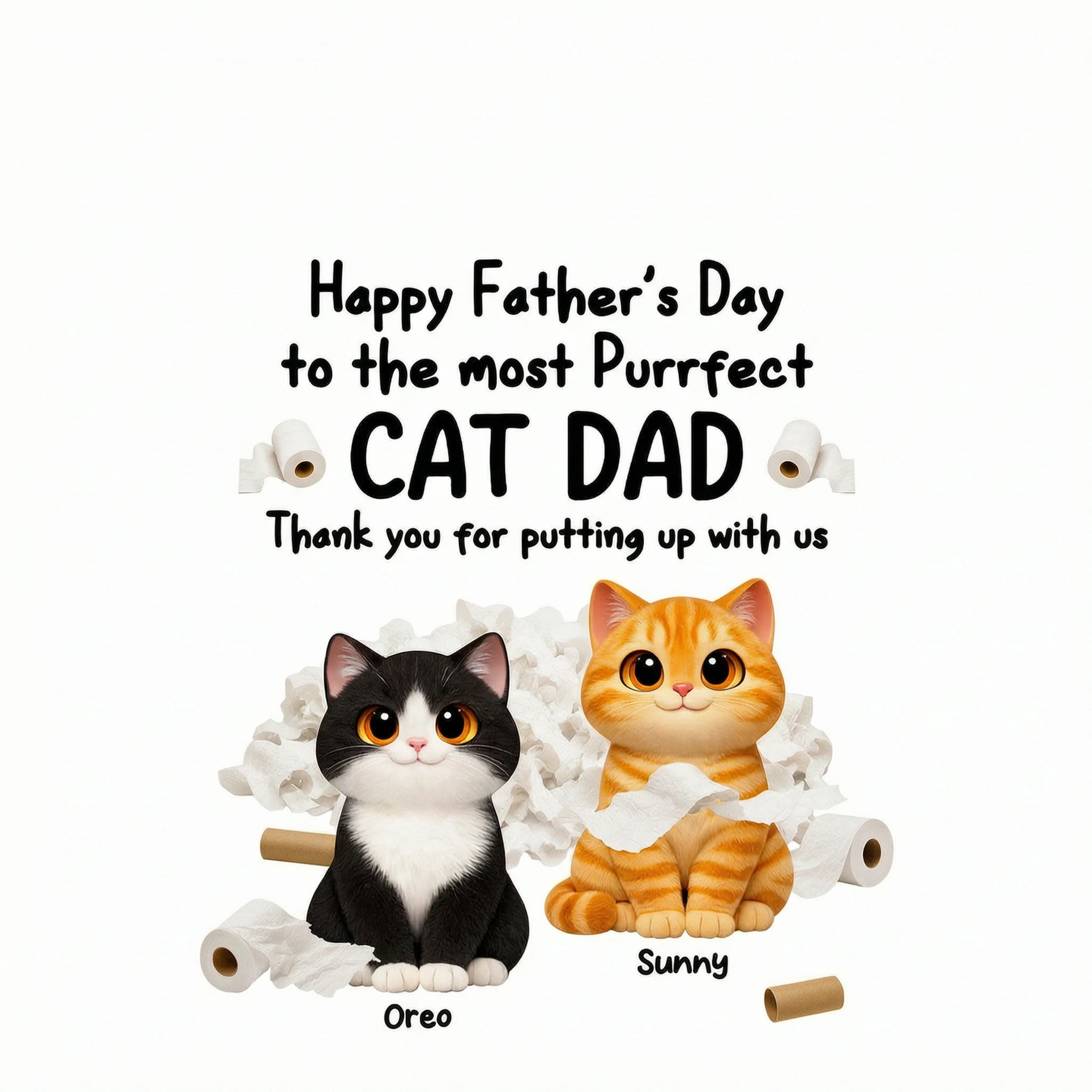Toilet Papers Cute Fluffy Cats Happy Father's Day Thanks For Putting Up With Us - Personalized Shirt - Funny Father's Da