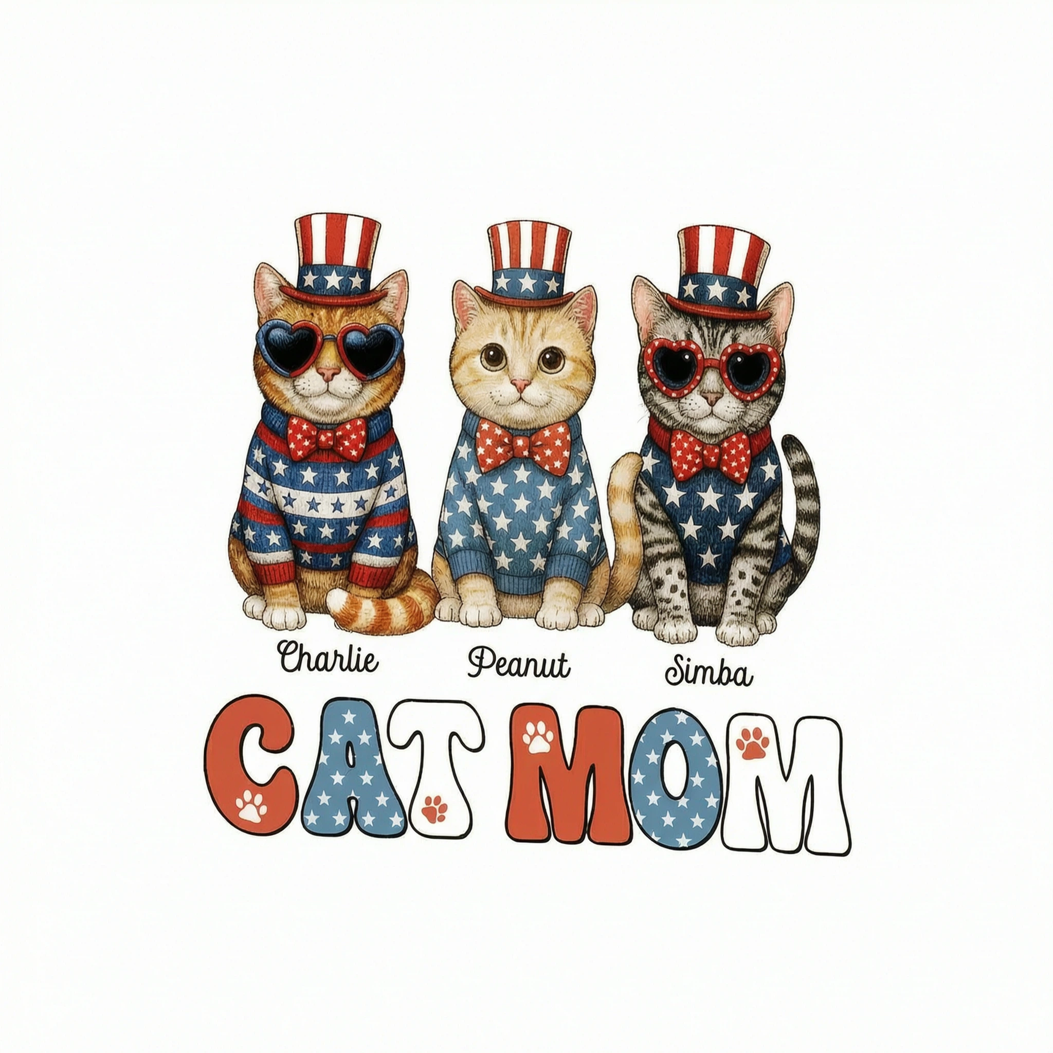 Retro Vintage Cat Mom 4th Of July Personalized Shirt
