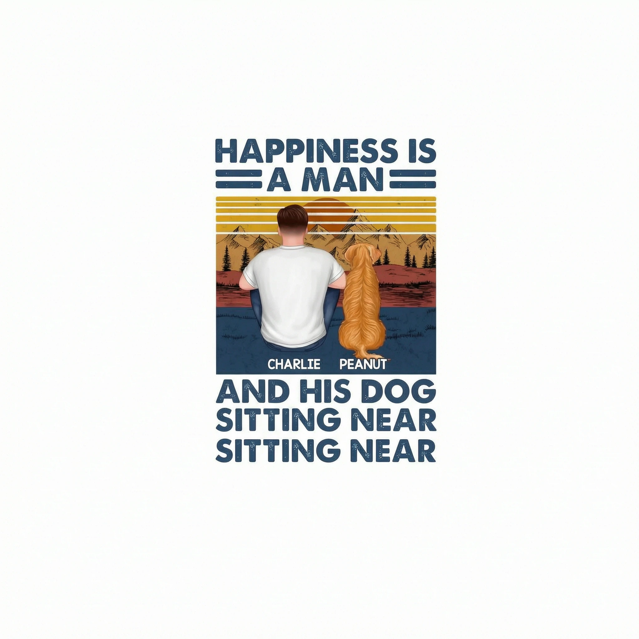 Happiness Is An Old Man And Dog Sitting Near Personalized Shirt