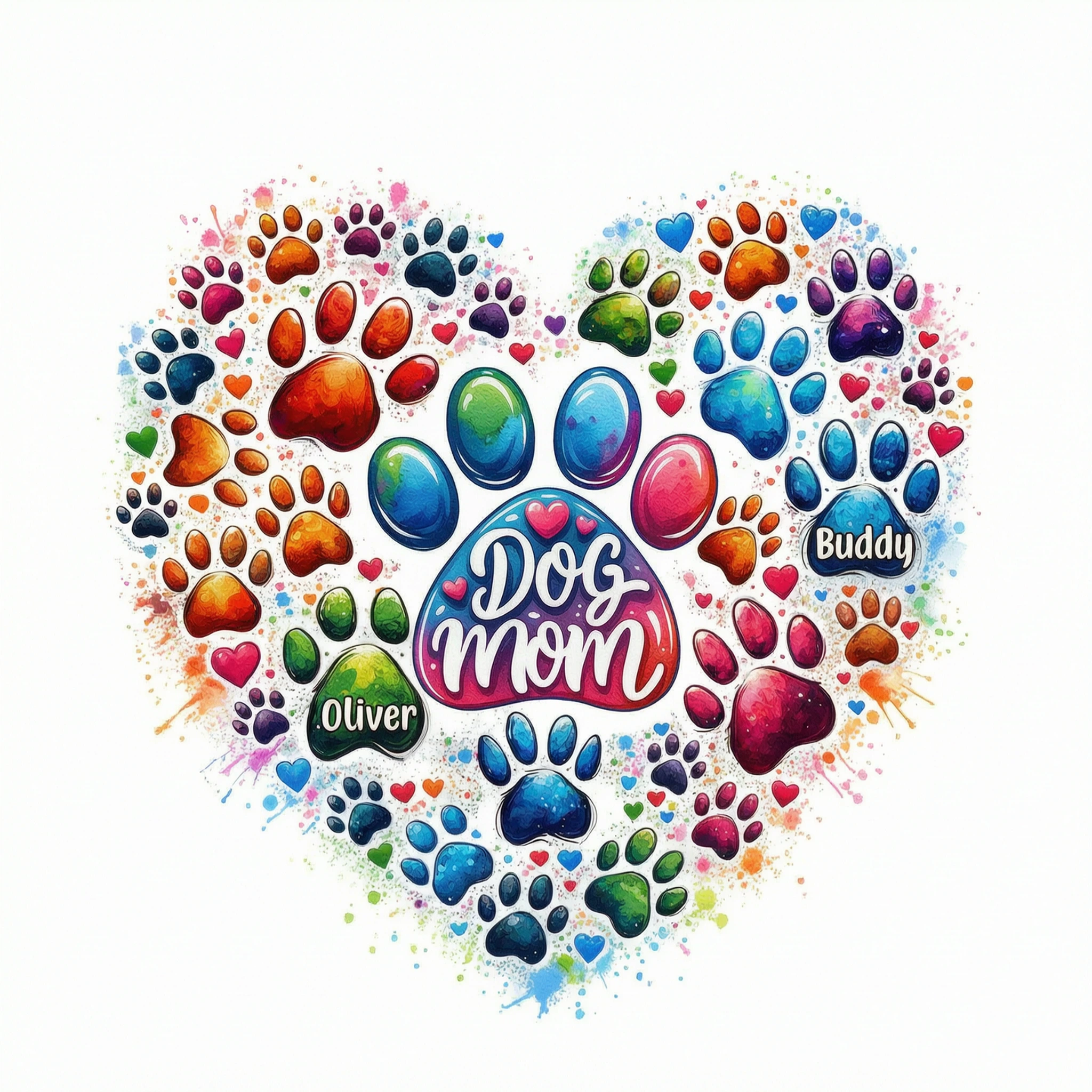 Colorful Heart Paw Personalized Shirt, Trendy Gift for Dog Moms