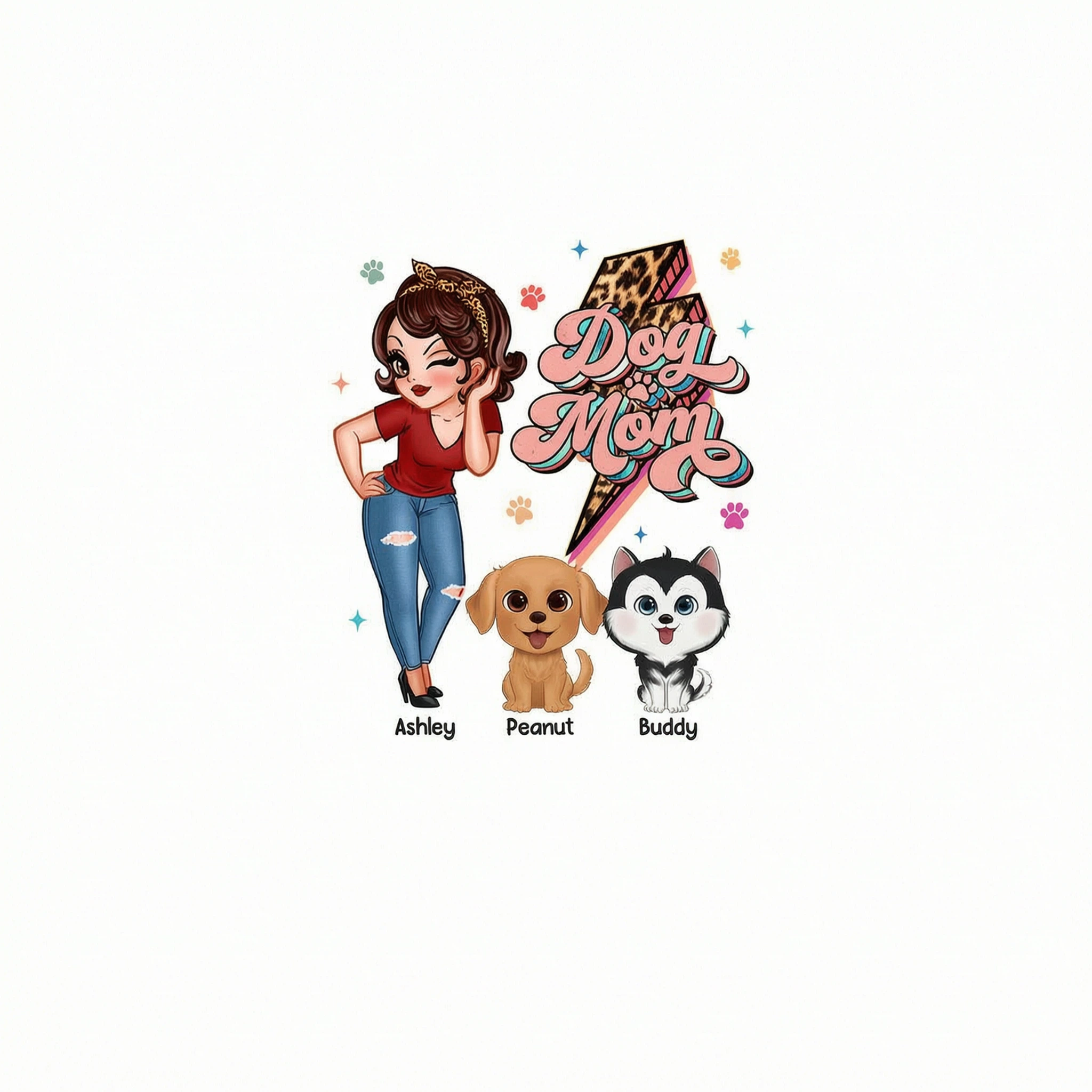 Dog Mom Retro Leopard Lightning Personalized Shirt
