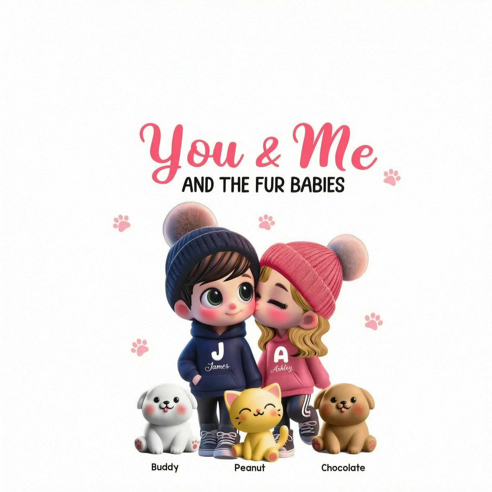 You Me And The Dog Cat Cute Cartoon Couple Walking Personalized Shirt, Just Because, Anniversary,  Gift for her, gift fo