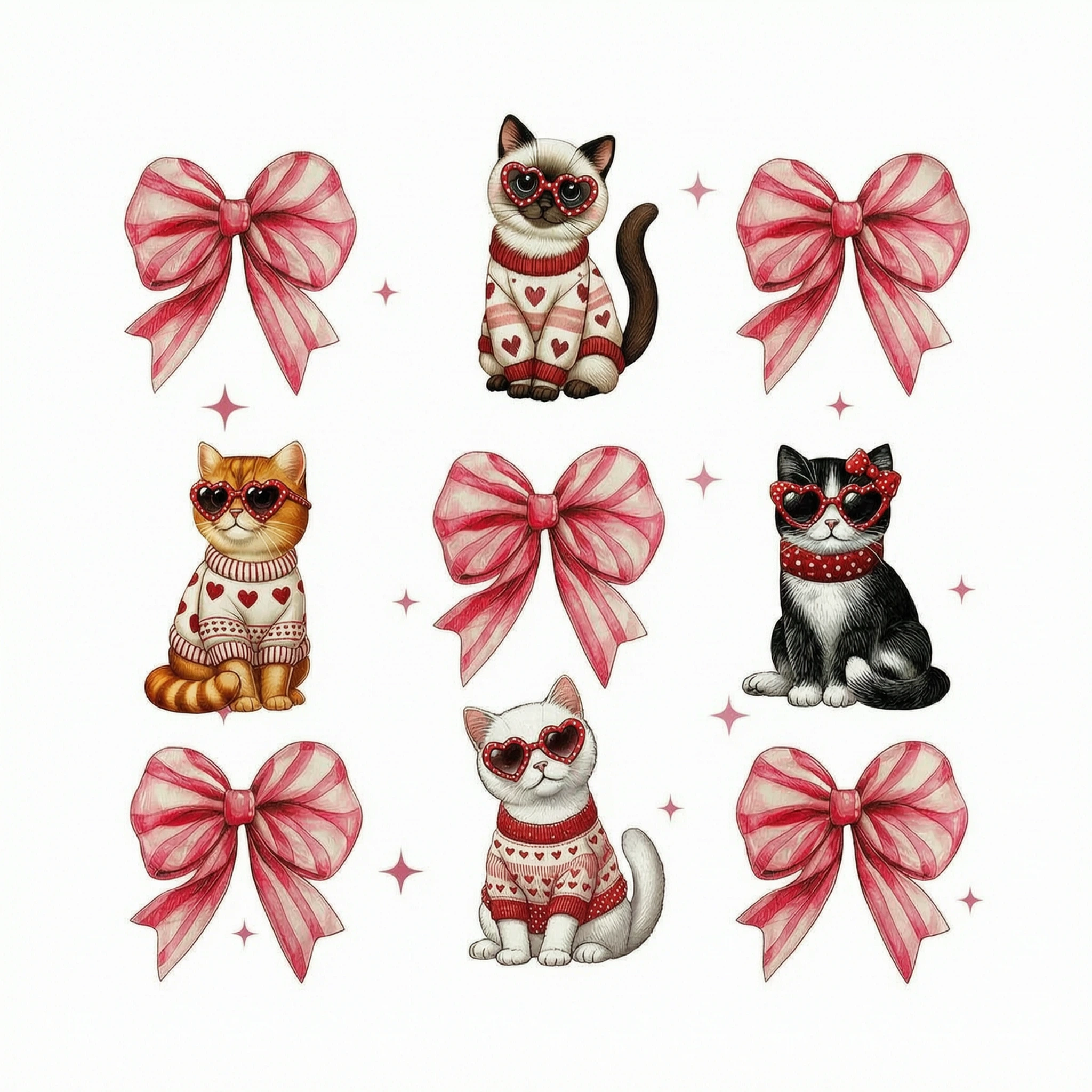 Cat Pink Coquette Heart Love Cat Personalized Shirt, Trendy  Cat Lover Tee, Gift for Cat Moms