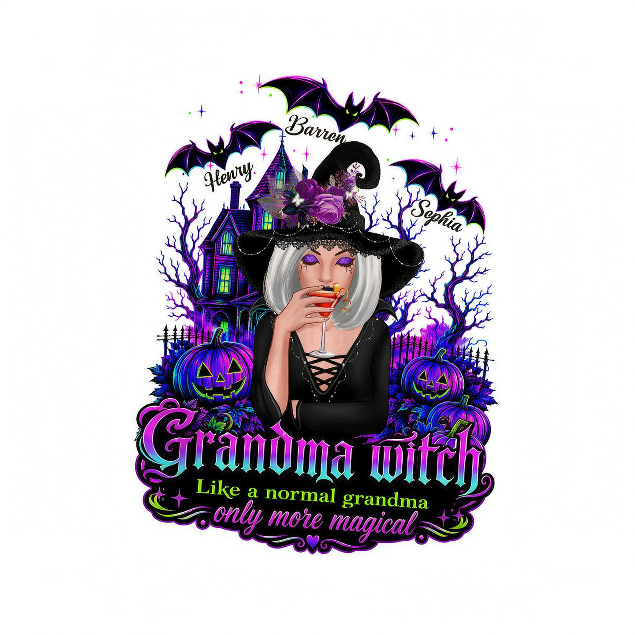 Grandma Witch More Magical - Personalized Shirt - Halloween Spooky Scene, Gift for Grandma