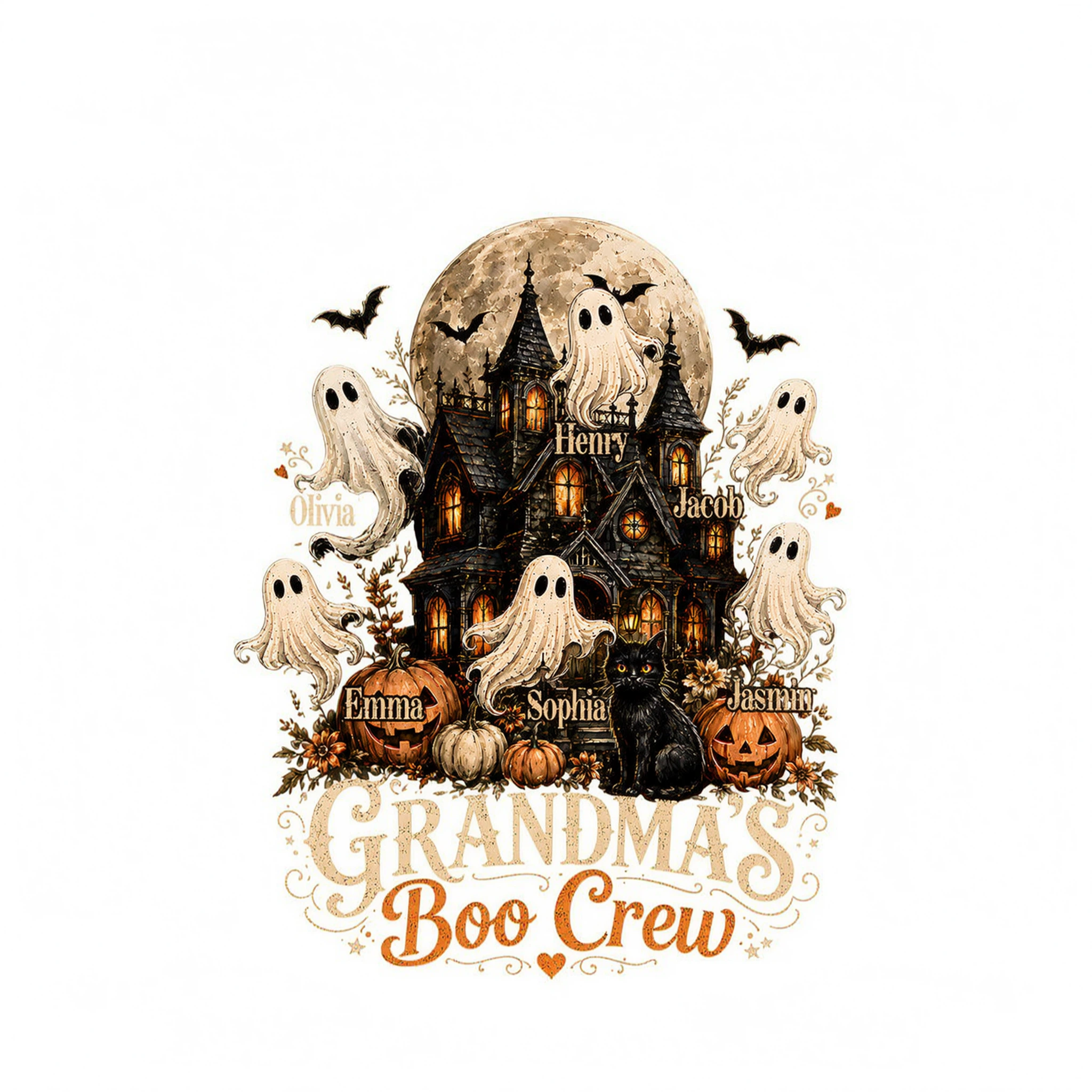 Grandma's Boo Crew Halloween Haunted House - Personalized Shirt