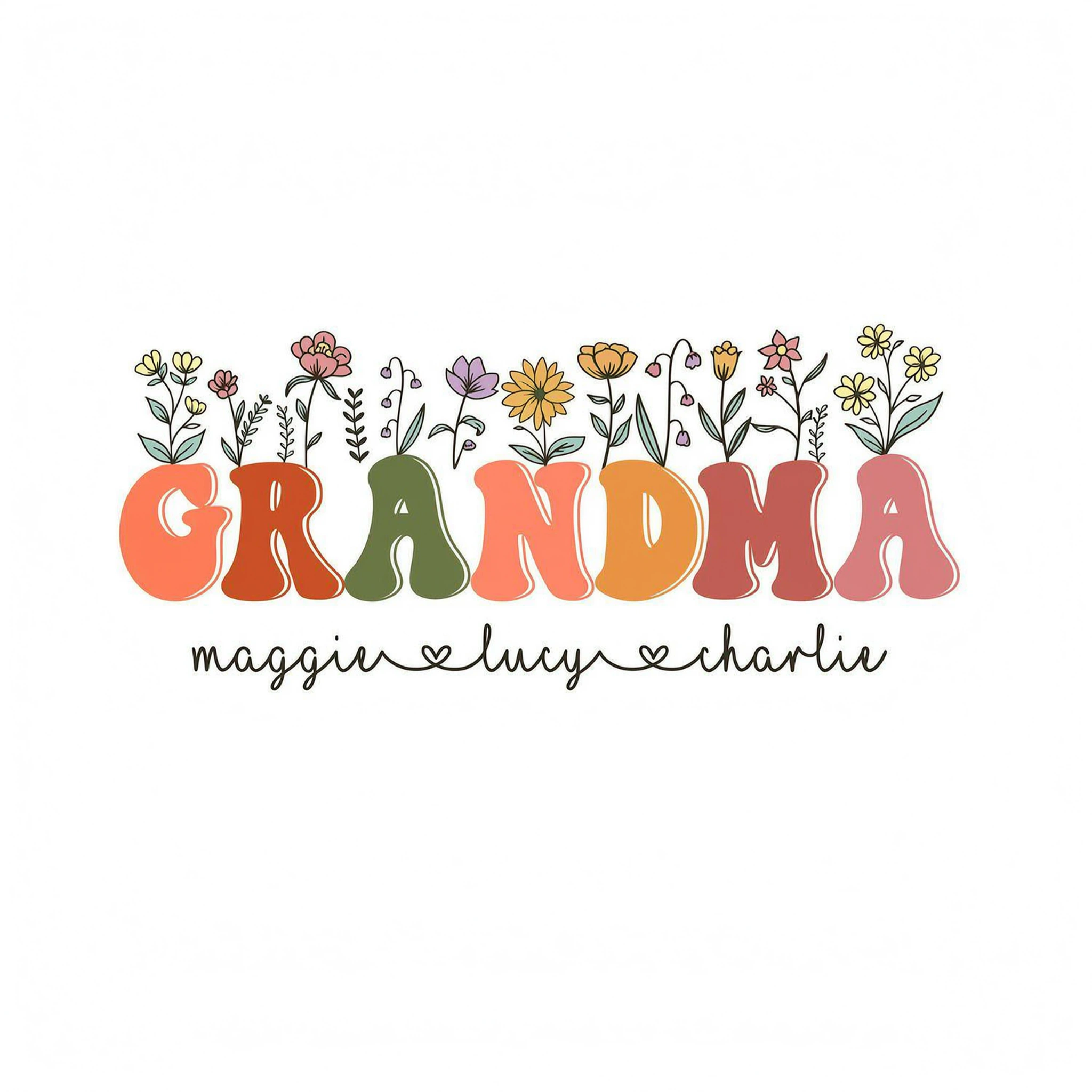 Grandma Floral Summer Vibe Grandkids Name Personalized Shirt