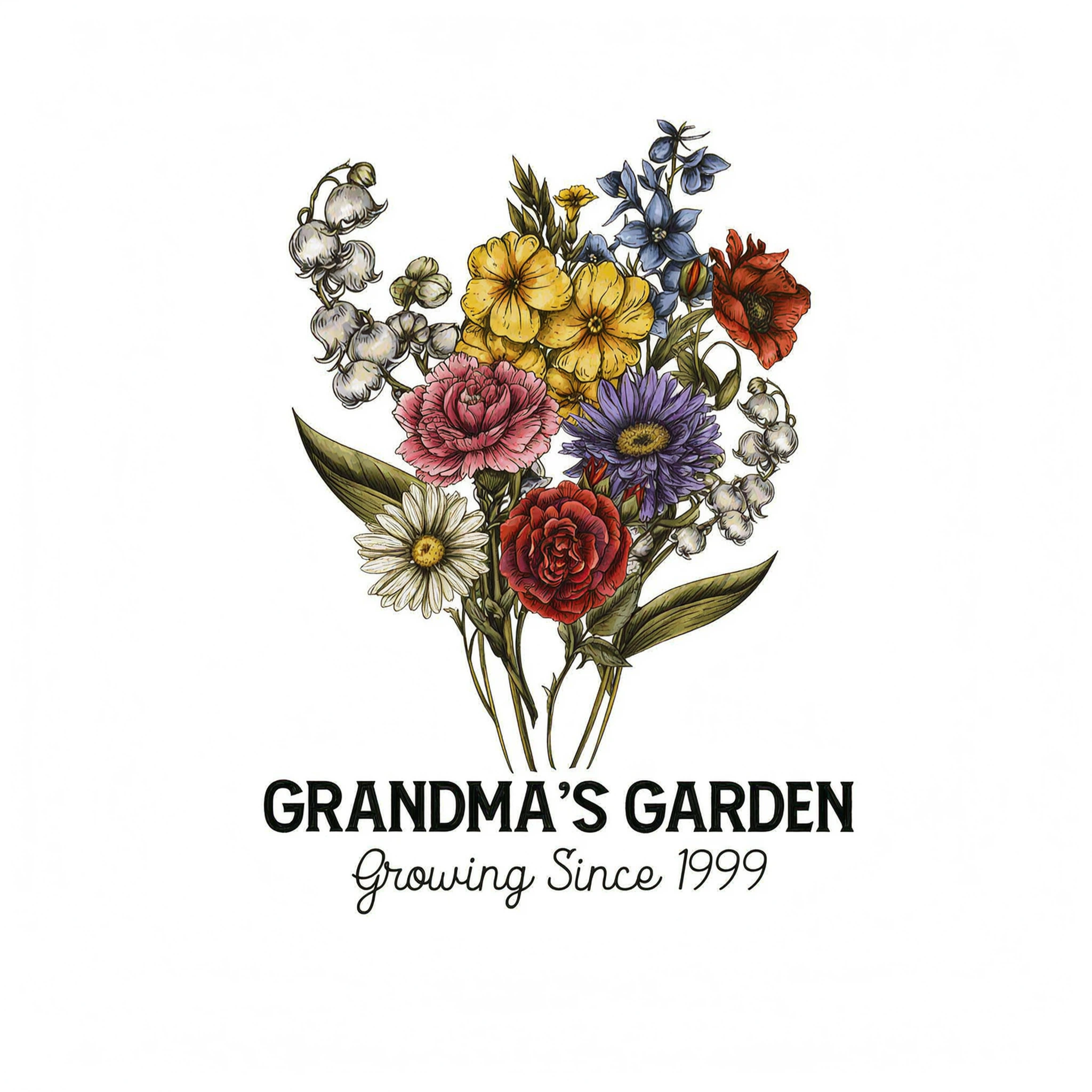 Grandma�s Garden Beautiful Vintage Birth Month Flowers Bouquet Personalized Sleeve Printed Sweatshirt