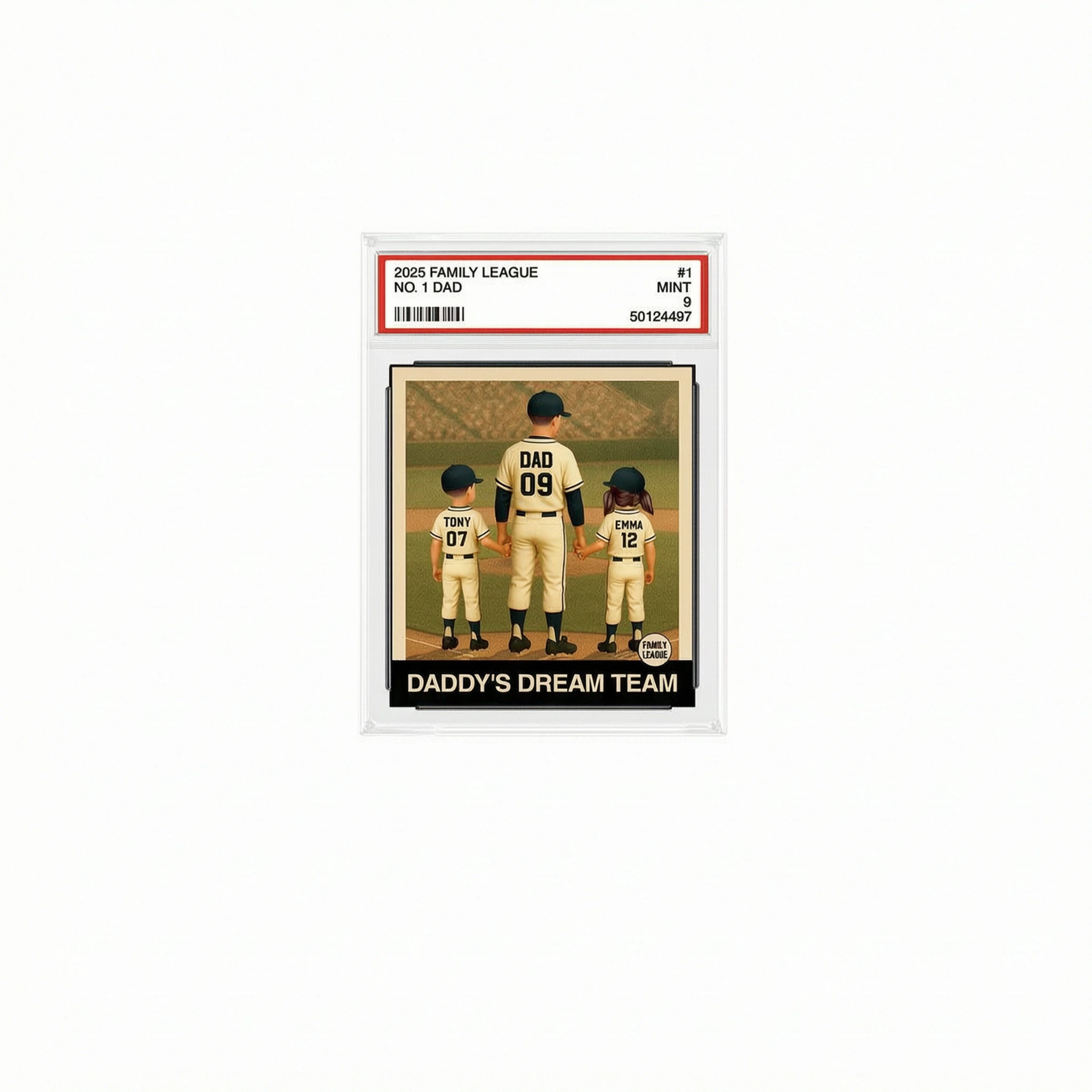 Baseball No. 1 Dad Grandpa Man & Kids Trading Card Style Personalized Shirt