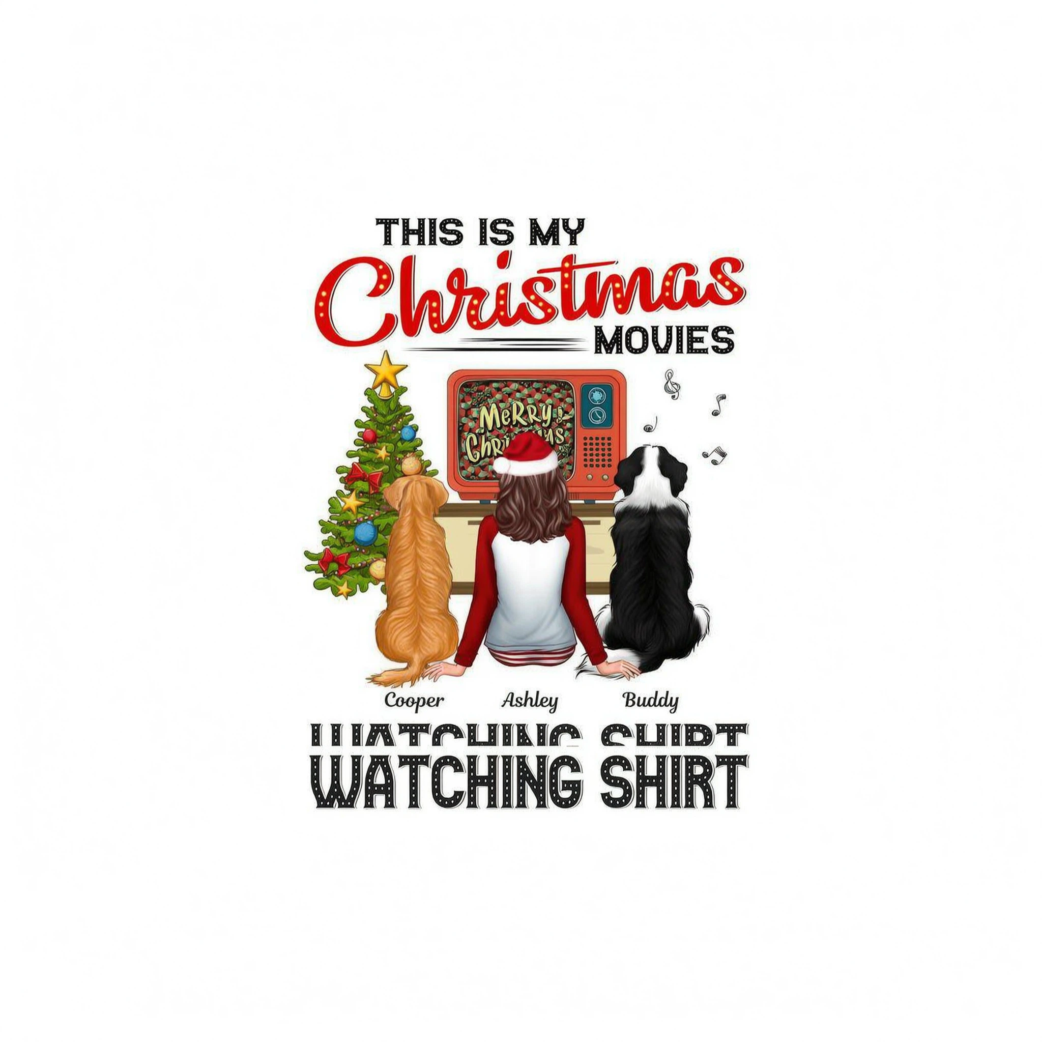 Christmas Movies Watching Shirt Man Woman In Pajamas With Dog Cat Personalized Shirt