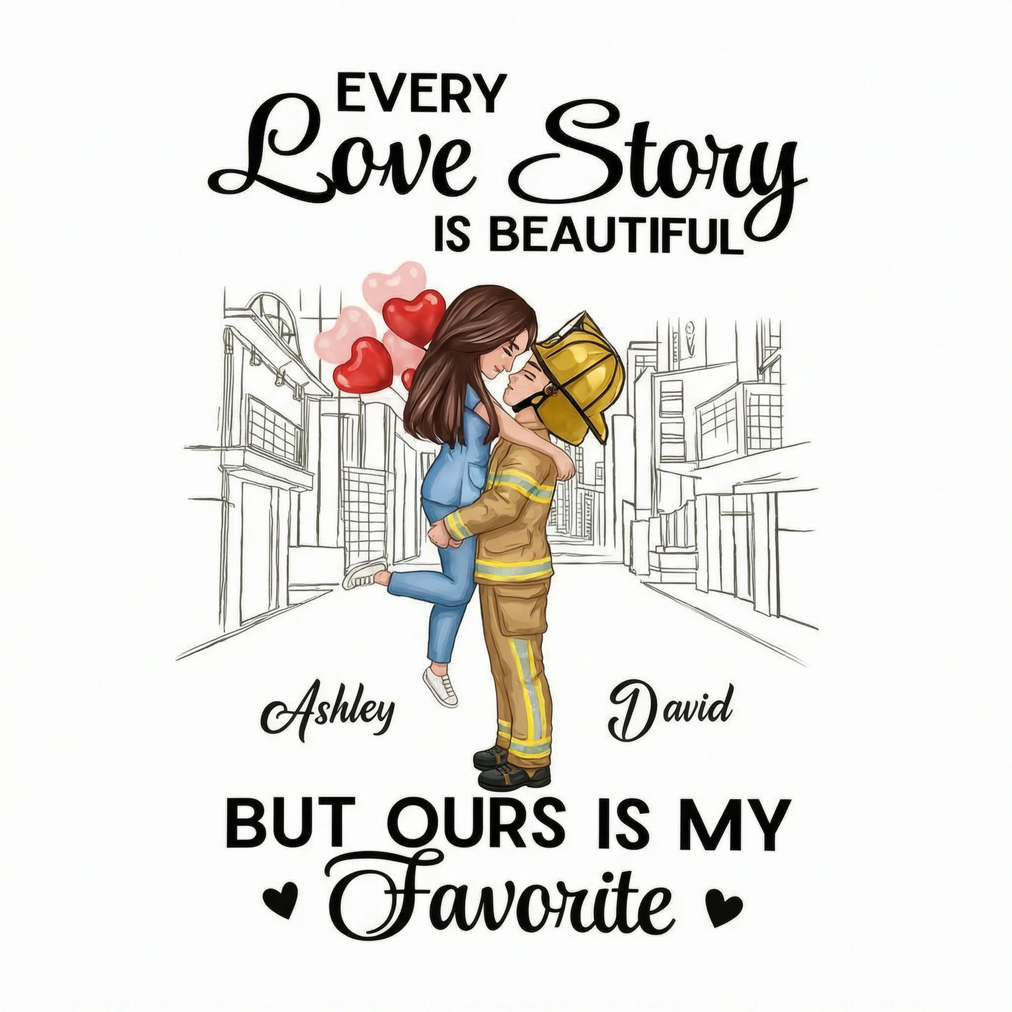 Our Love Story Is The Best Couple Hugging Kissing Gifts by Occupation Gift For Her Gift For Him Firefighter