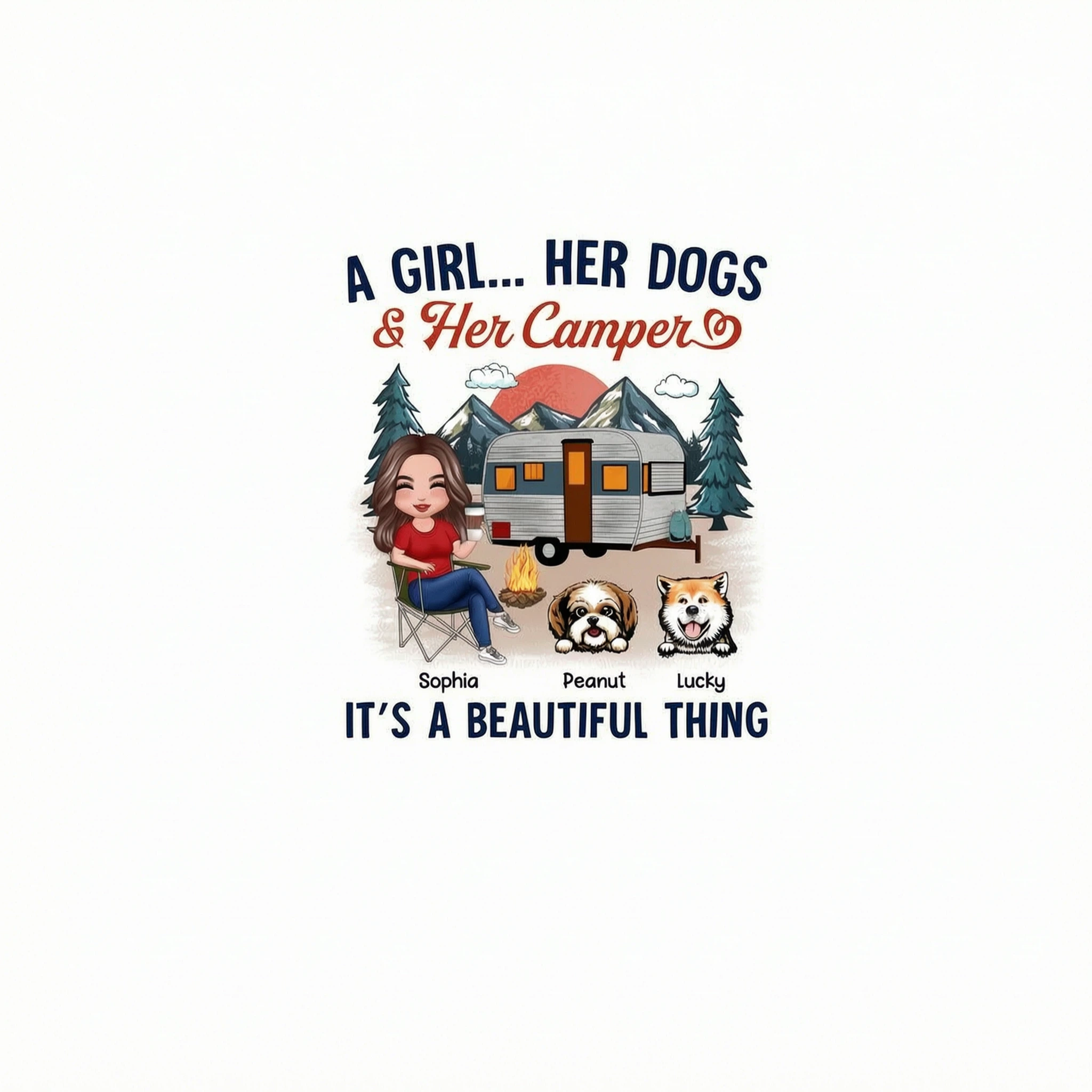 A Camping Girl And Her Dog Retro Personalized Shirt