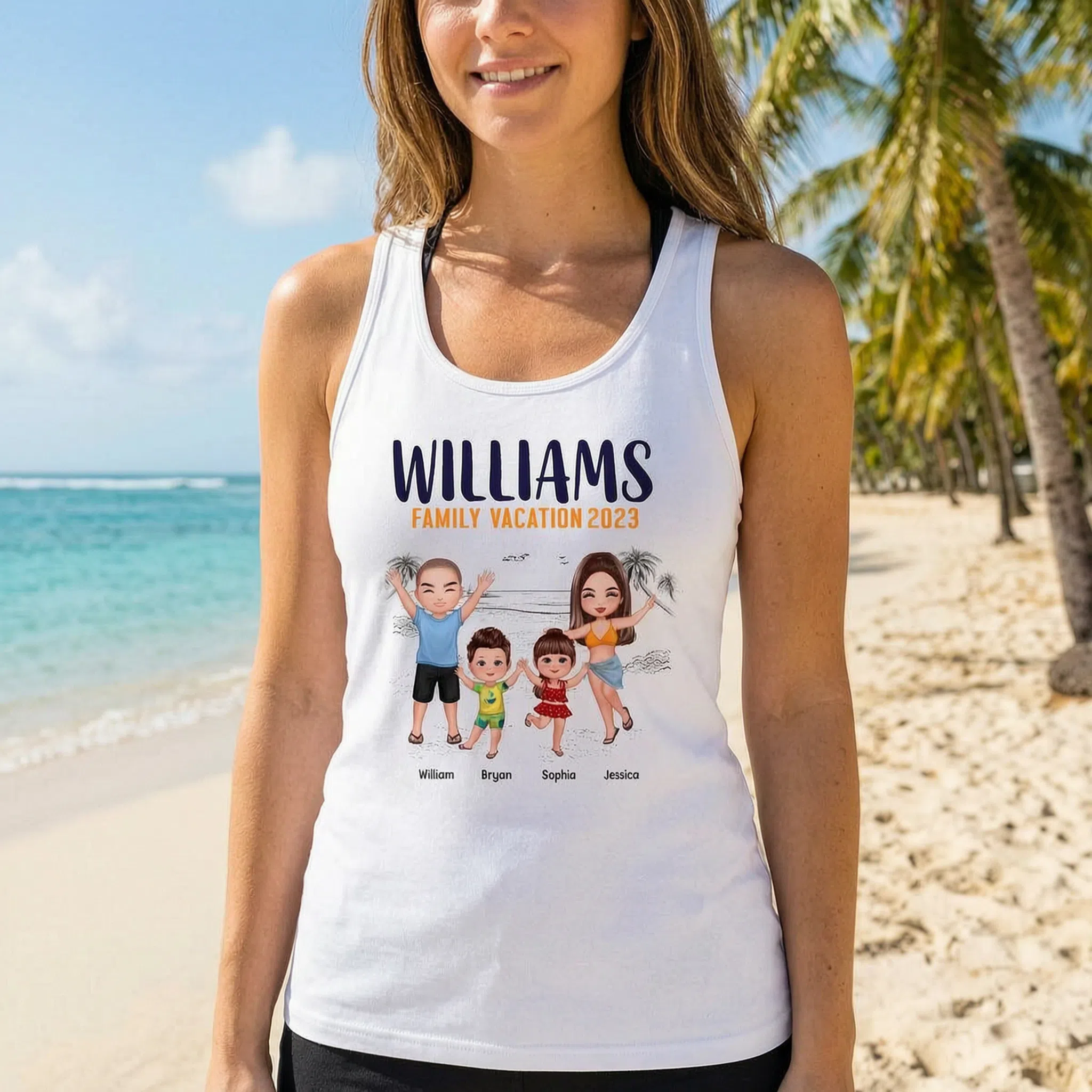 Abuela Mamá Vibras de Verano Muñeca Mujer & Niños Camiseta Sin Mangas Personalizada — Blanco