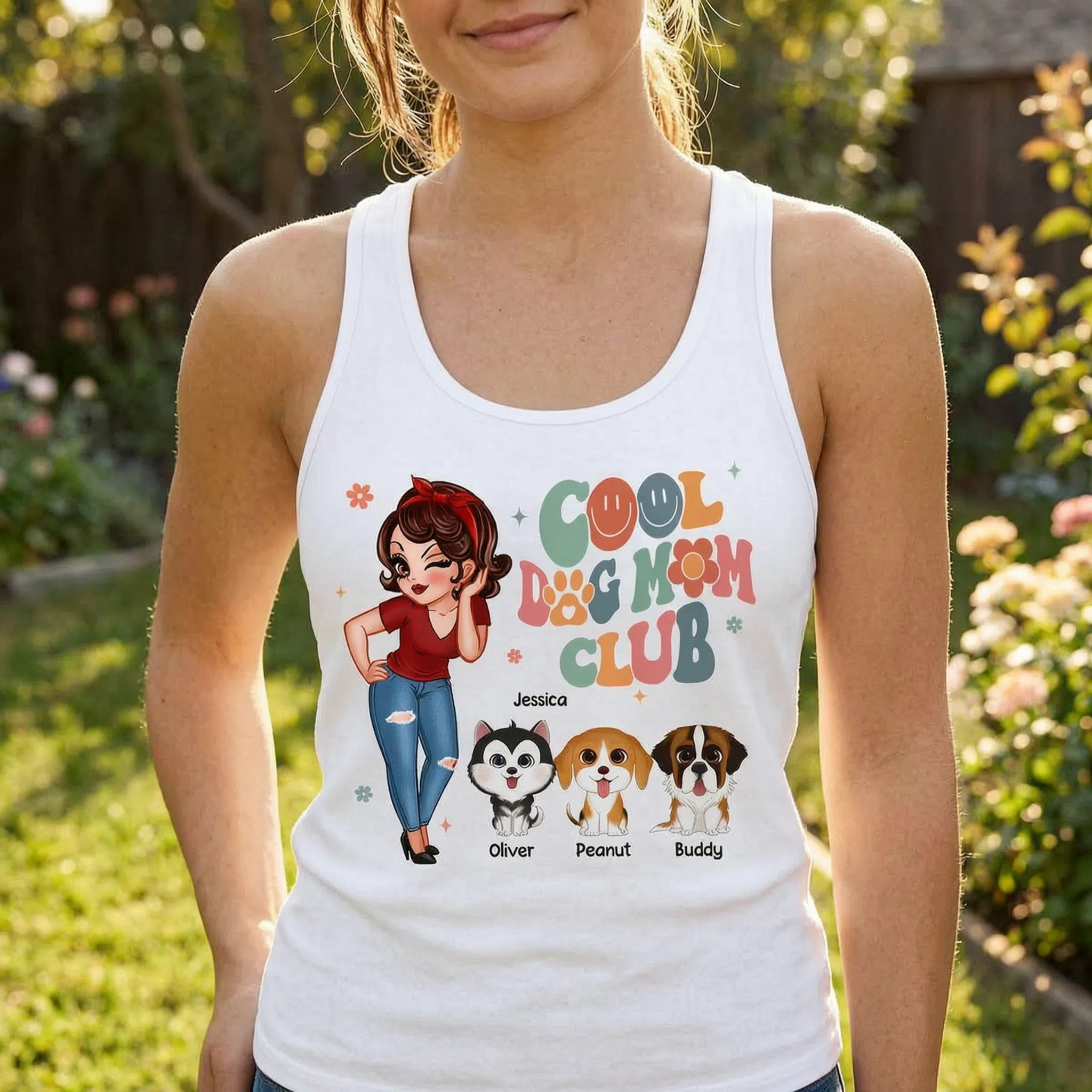 Cool Dog Mom Club Personalized Tank Top — White
