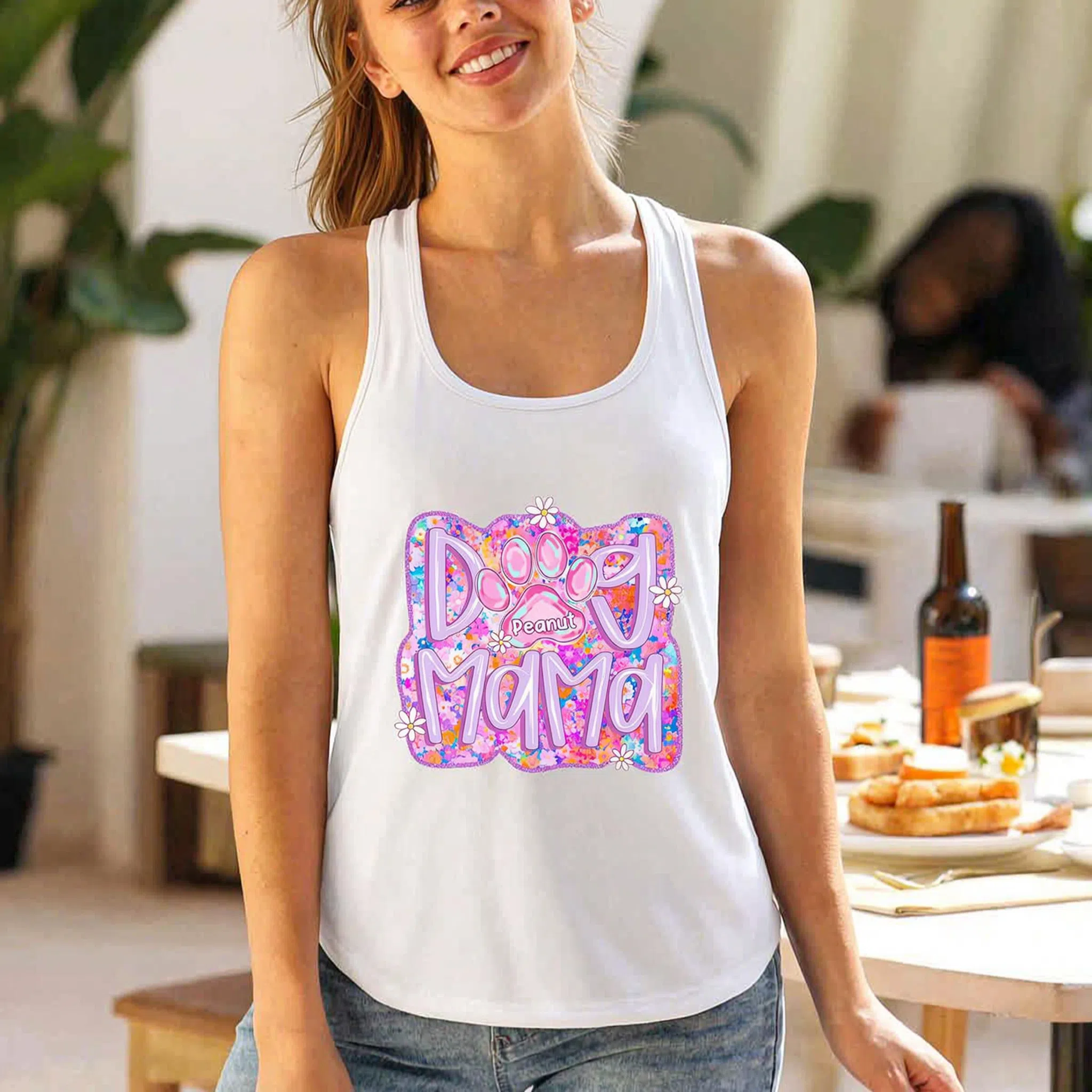 Dog Mama Preppy Dog Mom Personalized Tank Top, Trendy Gift for Dog Moms — White
