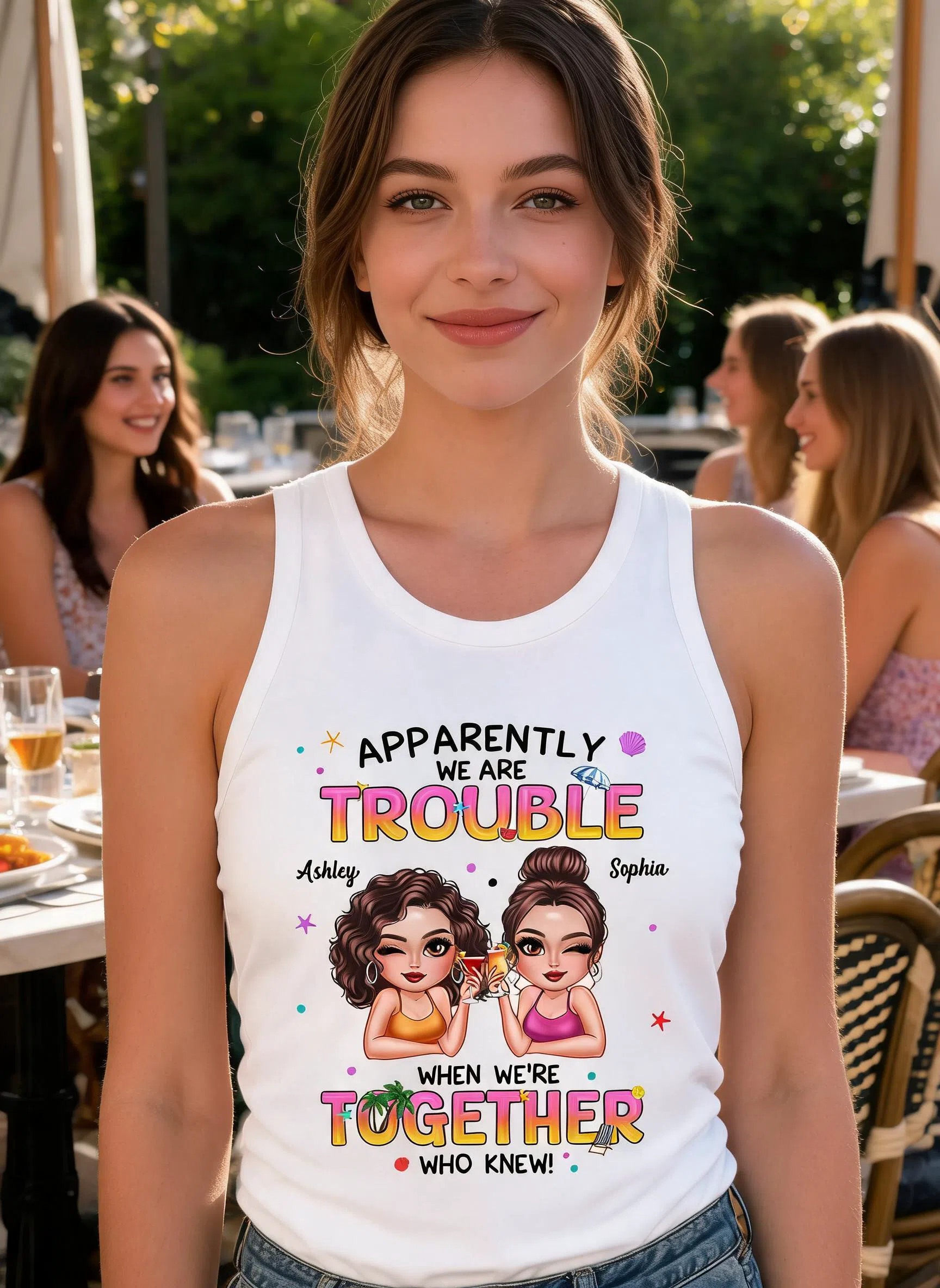 Summer Besties Sassy Women Personalized Tank Top — White