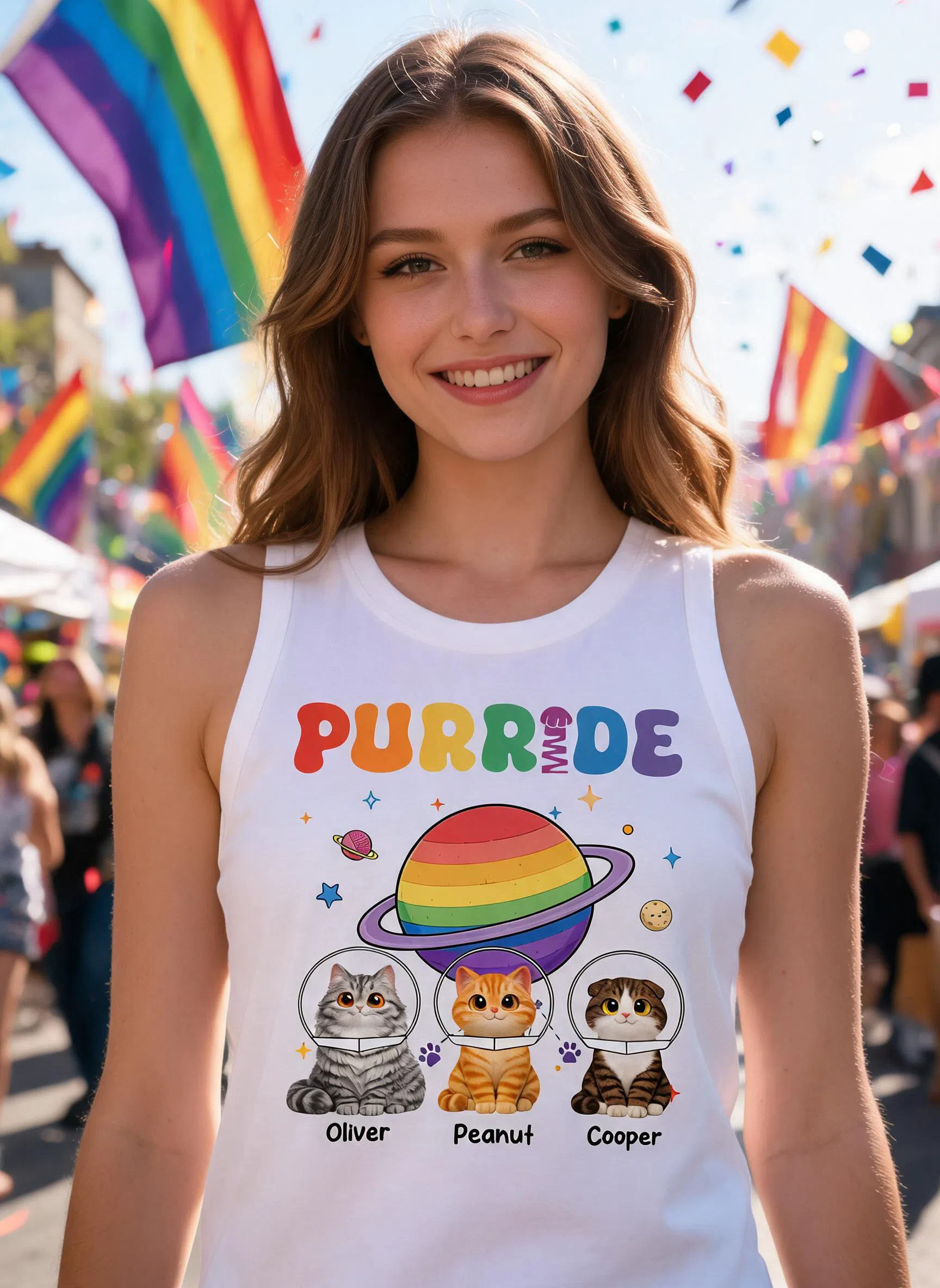 Purride Cat Mom Cat Dad LGBT Pride Month - Personalized Tank Top - Gift for Cat Lovers β White
